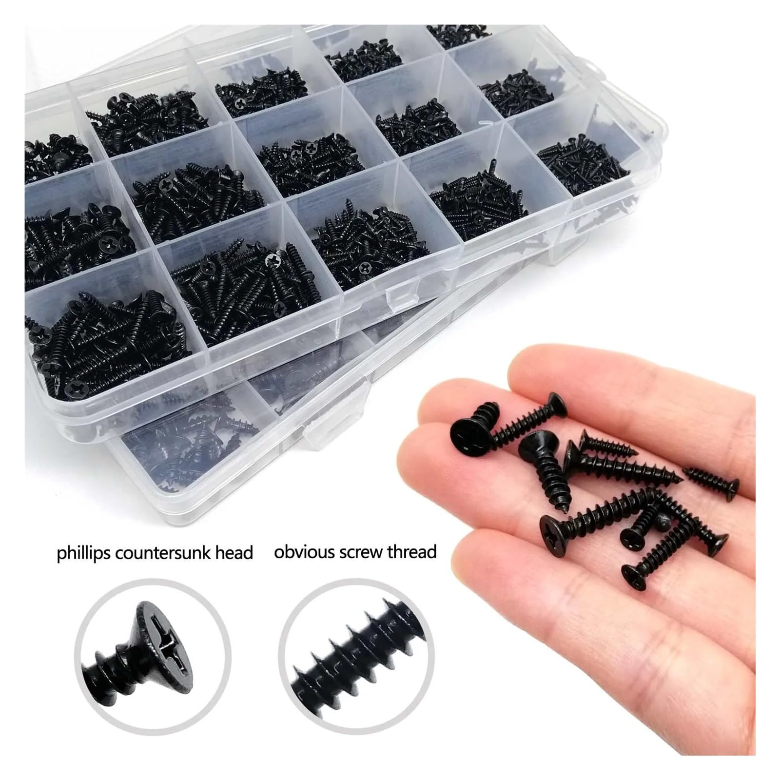 Kit Mini Vis à Bois M1-M4 Autotaraudeuses Tête Fraisée Plate 500pcs(Set D 2010pcs)