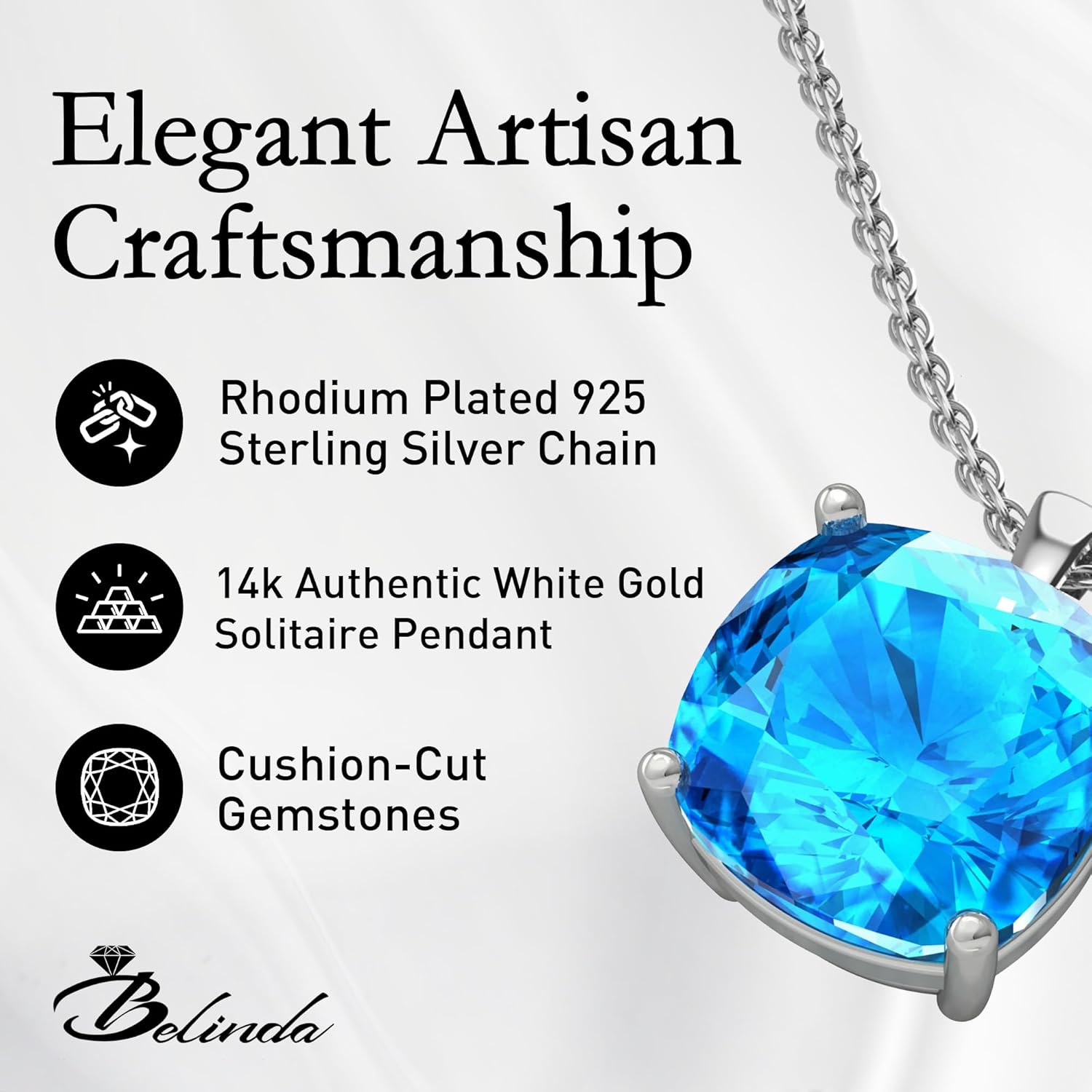 Women's 14k White Yellow Gold Necklace Birthstone Fine Jewelry Hanging Pendant Necklaces Sparkling Prong Sterling Silver Chain with Cushion Shape Gemstone Jewelry Gift - Image 3