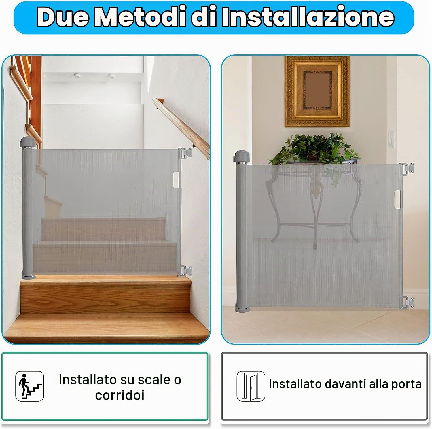 LARS360 Griglia di protezione per scale estensibile, 0 – 180 cm, per porta di sicurezza, per interni ed esterni (grigio)