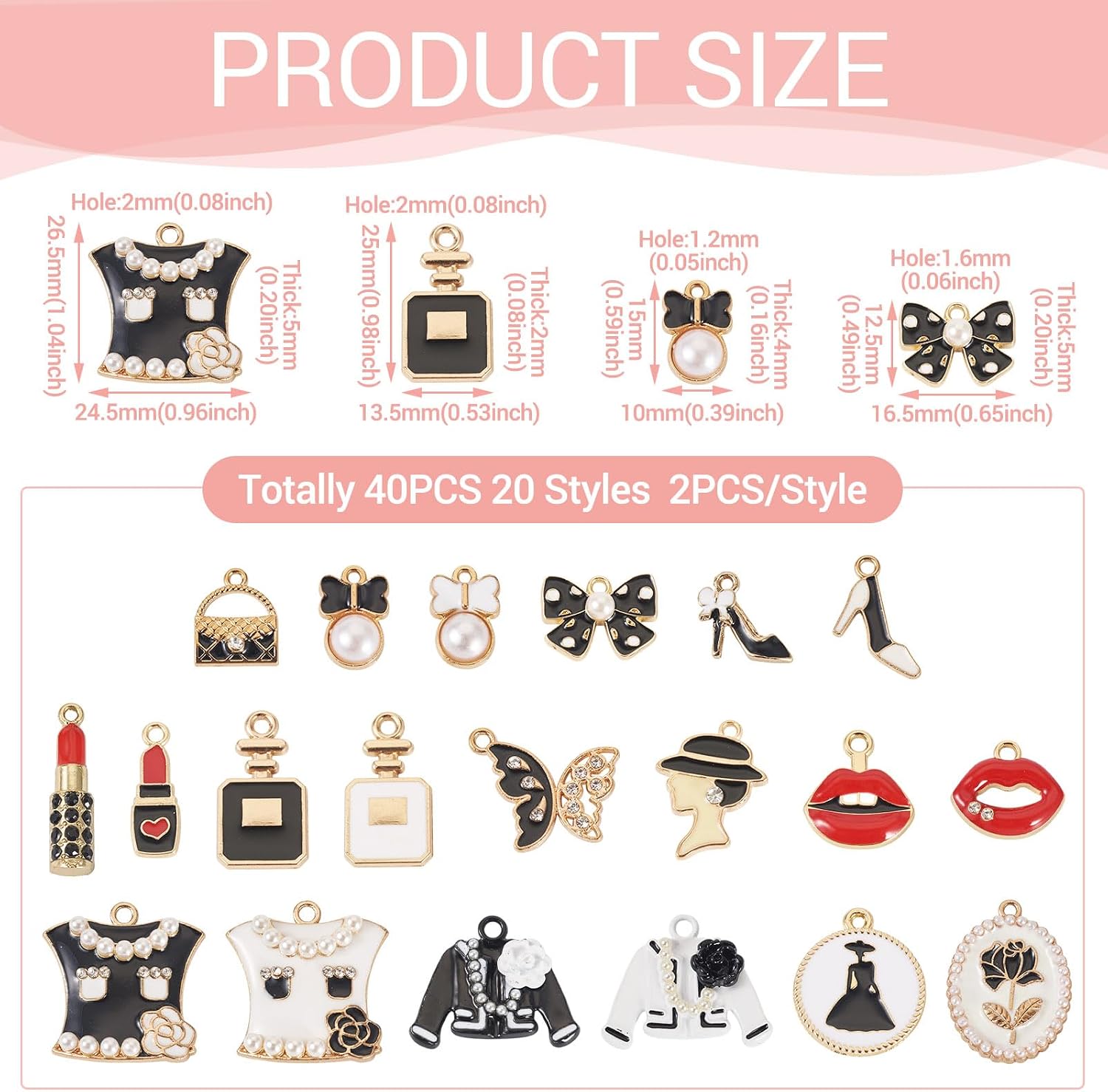 Craftdady 40pcs Black Dress Up Enamel Charms Metal Dangle Earring Charms Alloy Necklace Pendants Lip High Heel Bowknot Butterfly Cloth Keychain Pendants for DIY Bracelet Jewelry Making