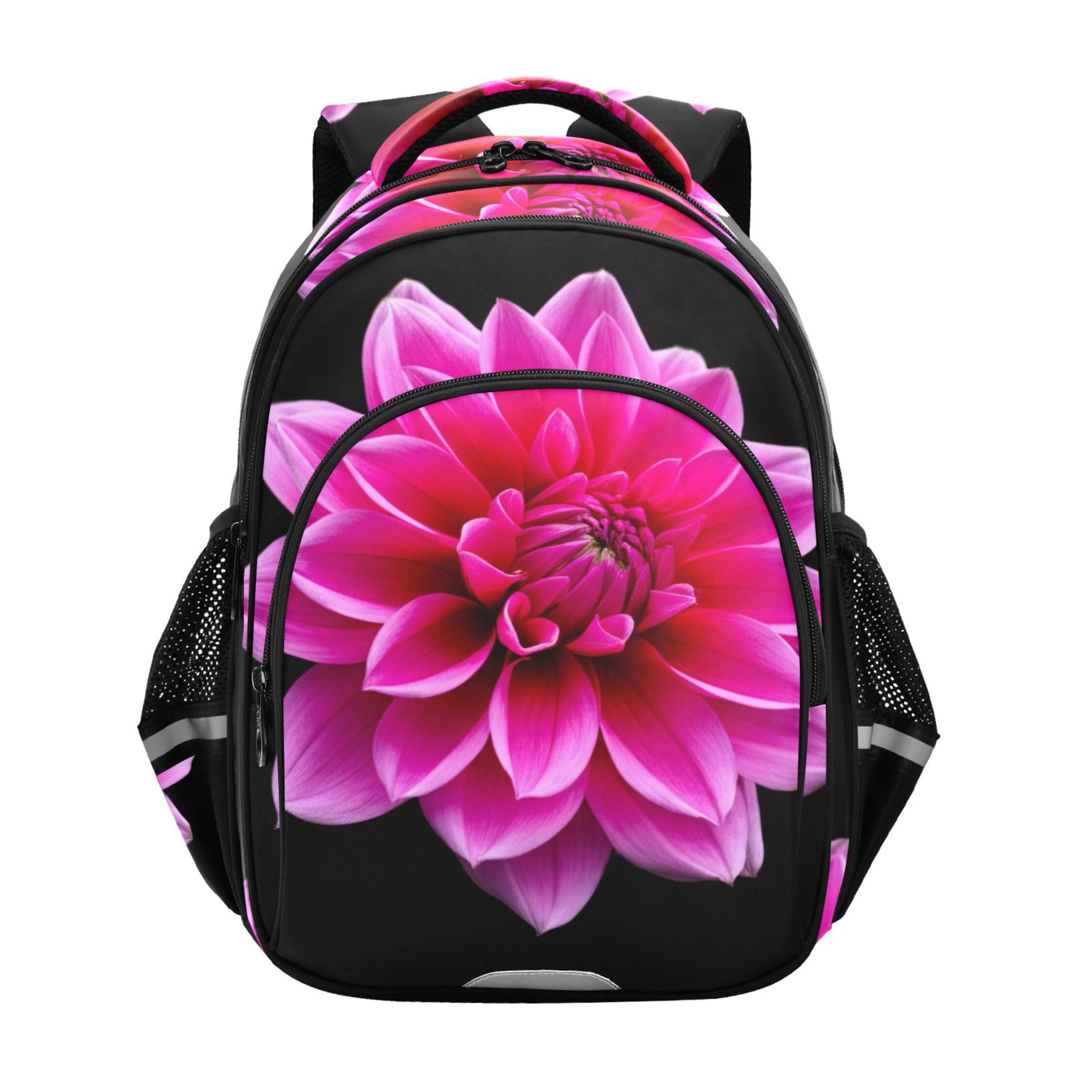 Joisal Kids Backpacks for Girls Lightweight Back to School Bag Custom Book Bags Teen Middle School Boys Backpacks Cool Pink Dahlia Flower Black Medium