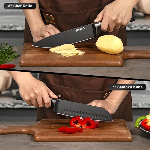 Miniatura 6 de Juego de cuchillos con bloque y afilador, 15 piezas de cuchillos de cocina con bloque, juego de cuchillos japoneses de acero inoxidable de alto