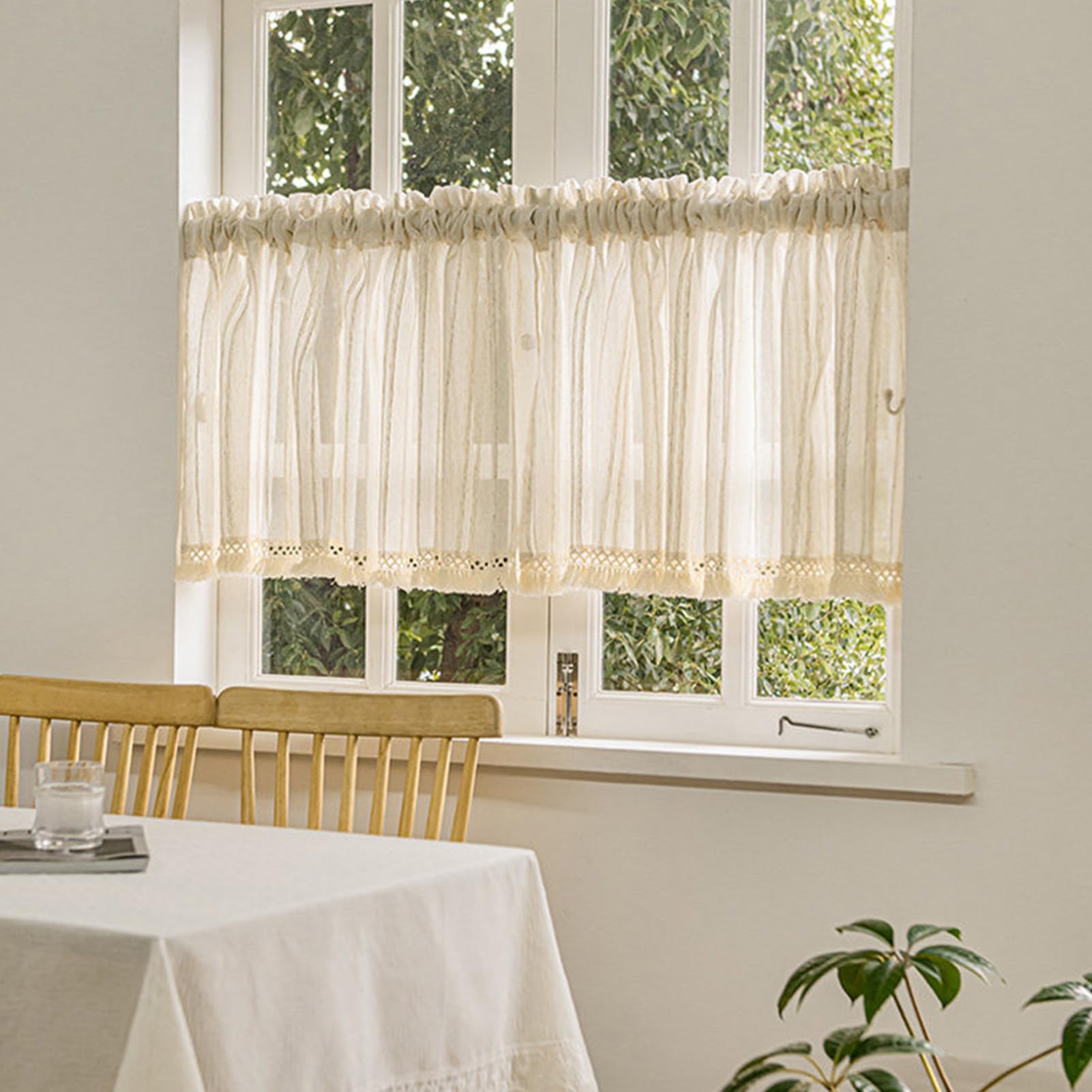 ZZYK Cotton Linen Washed Valances Curtain Privacy Window Treatments Farmhouse Beige Tassel Window Valance for Living Room Bathroom Bedroom Kitchen,Paste,59" W x 23" L