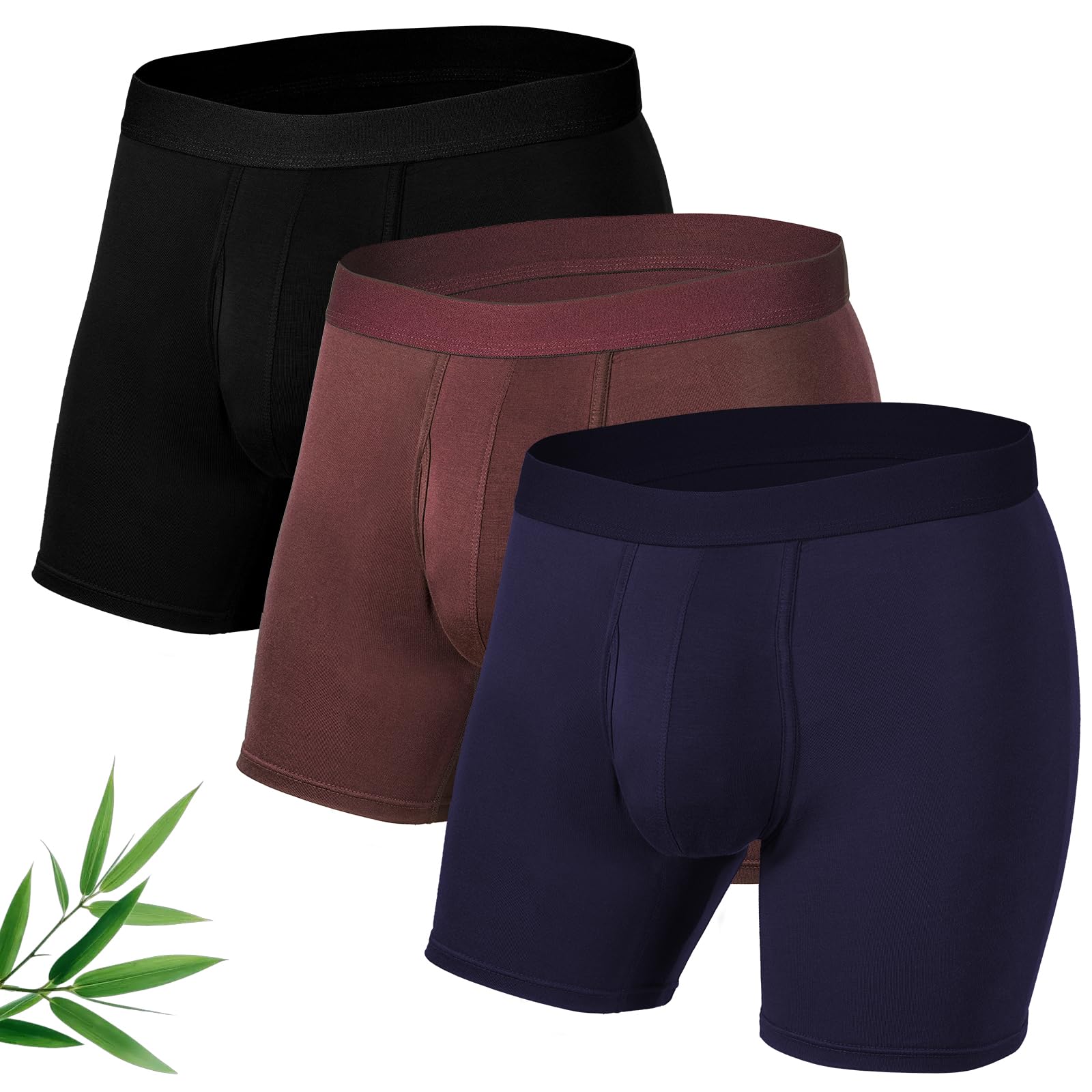 DiULi Calzoncillos Hombre Boxer Deportivos, Pack de 3 Calzoncillos Bóxers de 95% Fibra de Bambú y 5% Elastano, Ropa Interior Extra Larga, Bóxers Hombre Deportiva, Comodidad Todo el Día