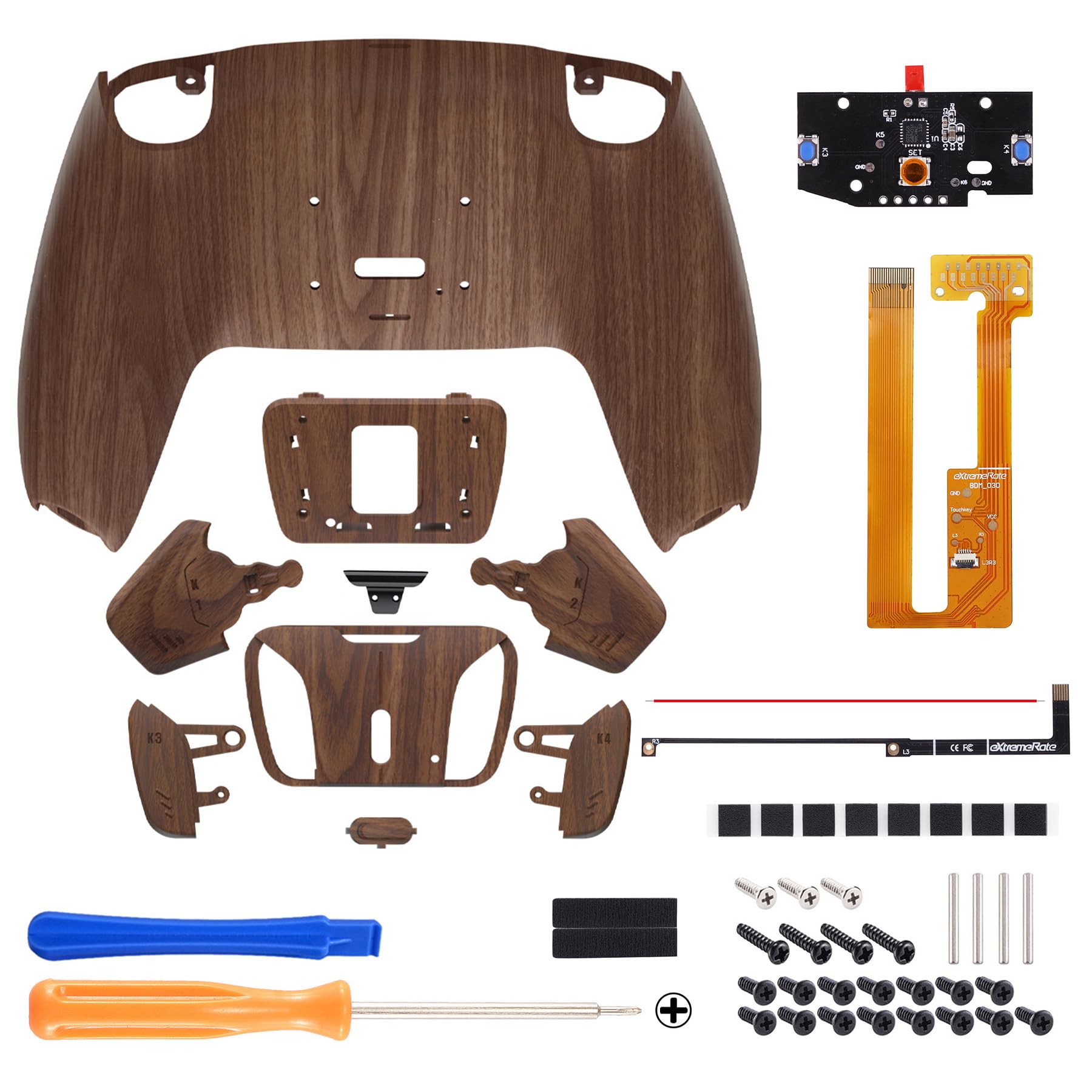 eXtremeRate Programable RISE4 Remap Kit para ps5 Modelo BDM-030/040/050 Actualización Board & Carcasa Trasera & 4 Palancas Botones Traseros para ps5 Control-NO Incluye Mando(Grano de Madera)
