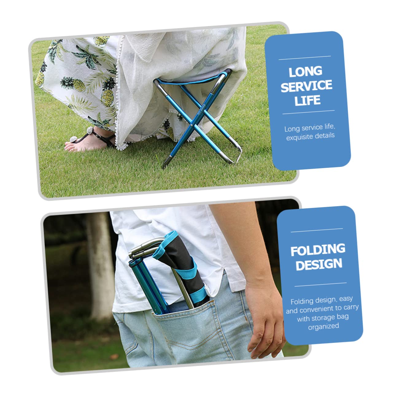 VANZACK Sgabello Campeggio Pieghevole Portatile in Lega di Alluminio Blu | Vacanze Estive, Tessuto Oxford, Borsa Inclusa, Design Compatto per Viaggio e Spiaggia