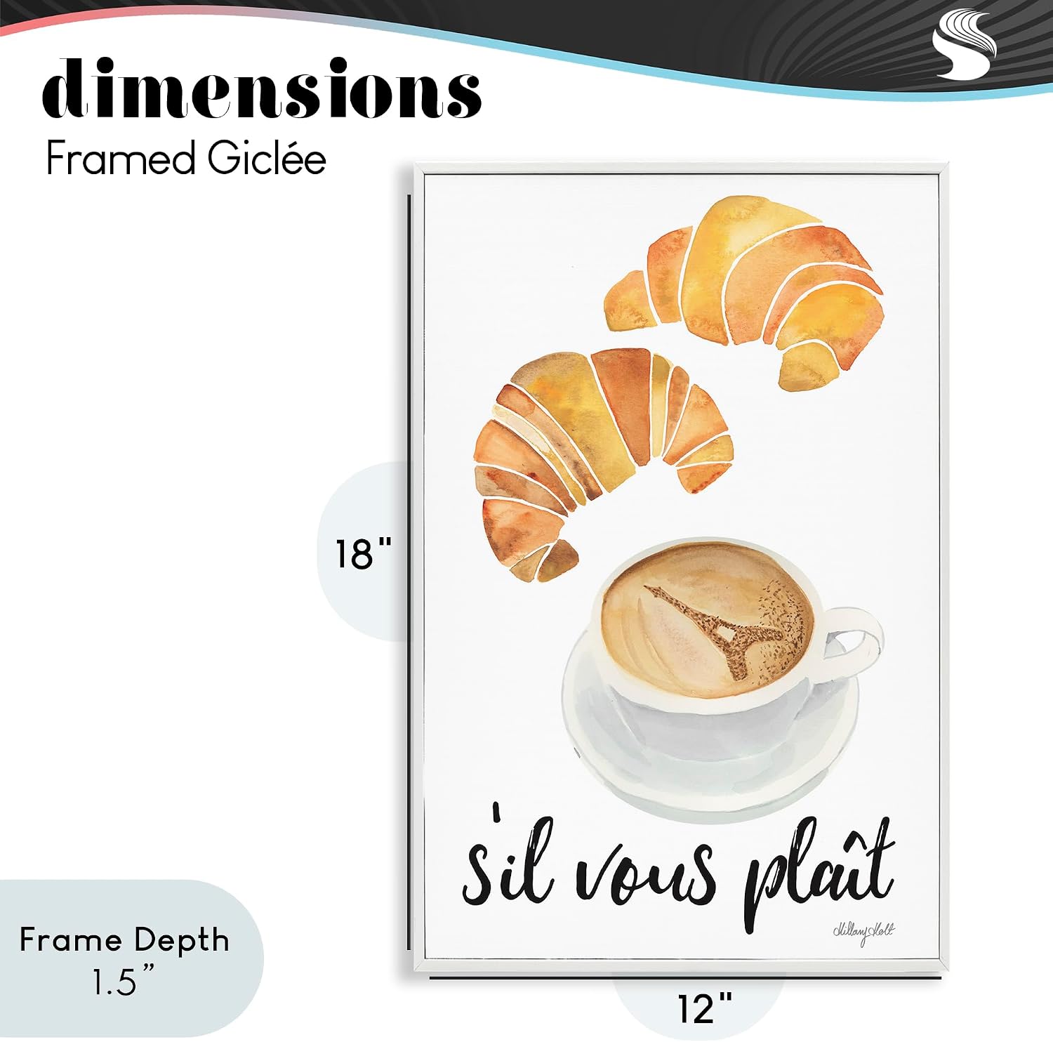 Paris Croissant Coffee Bistro Charm, 12 x 18 Inch Framed Giclée Print
