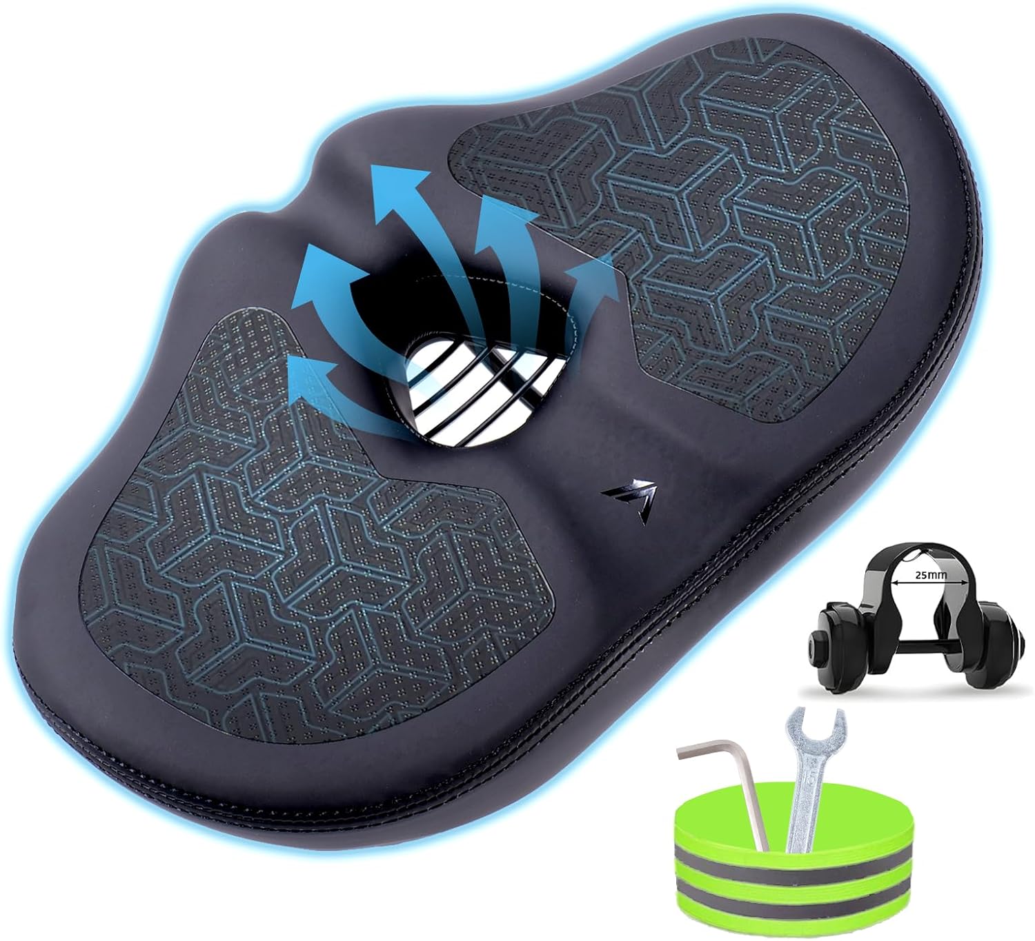 Wide Bicycle Seat, Noseless Bike Seat Cushion with Ventilation & Memory Foam – Oversized Waterproof Bike Saddle for Men & Women, Perfect for Electric Bike, Stationary & Cruiser Bikes