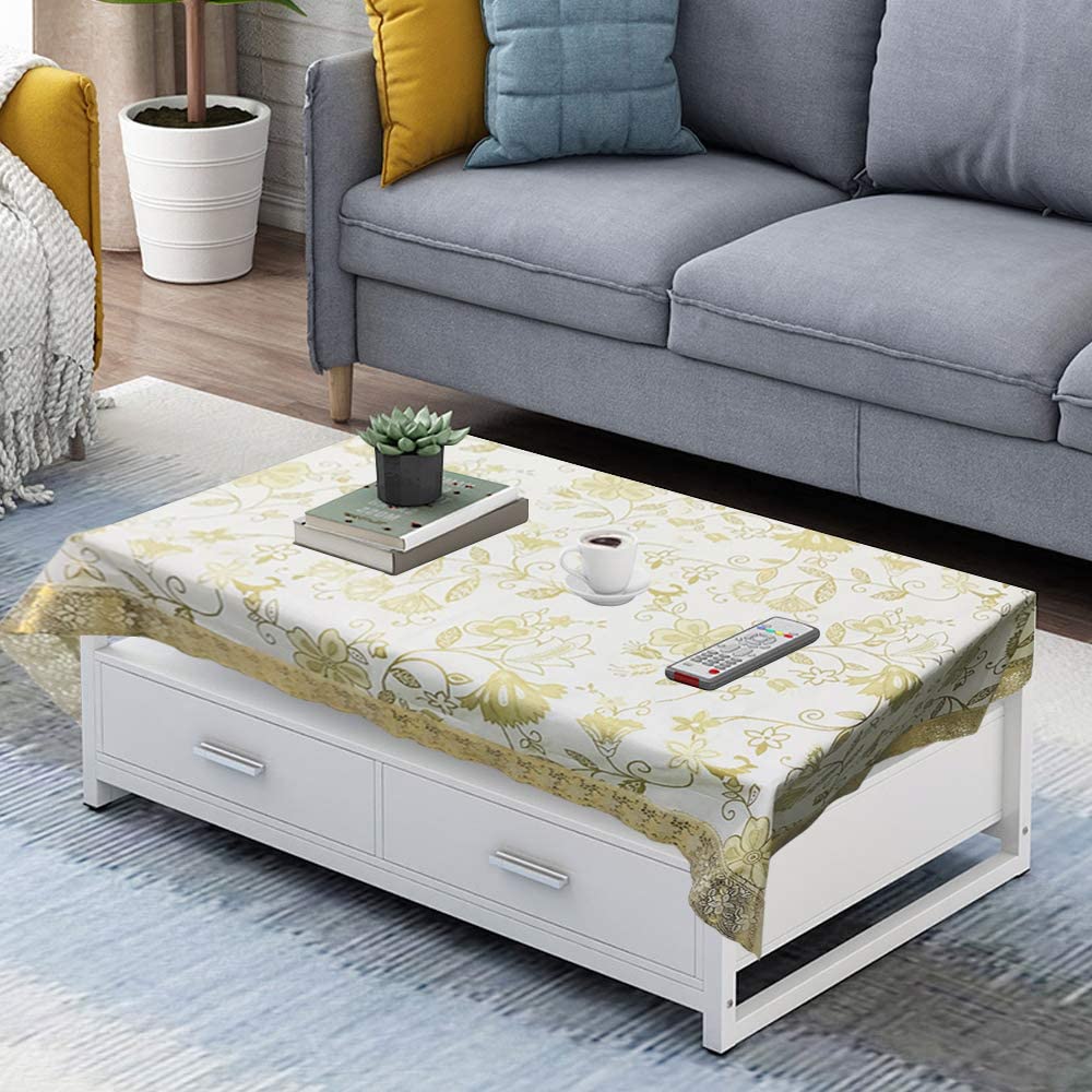 Homerz Premium Center Table Cover Waterproof and Dustproof (White Floral, 40x60 inch- Center Table)