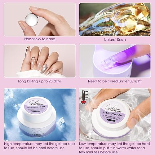 Miniatura 4 de Gellen Arte de uñas en gel 3D, gel de moldeo para uñas, 1.06 oz (30 g), gel para esculpir 3D, no pegajoso, para uñas, gel duro transparente para