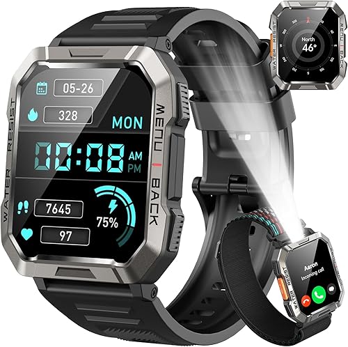 Men's Military Smartwatch, 100 Day Battery Life, LED Torch, Compass, 2...
