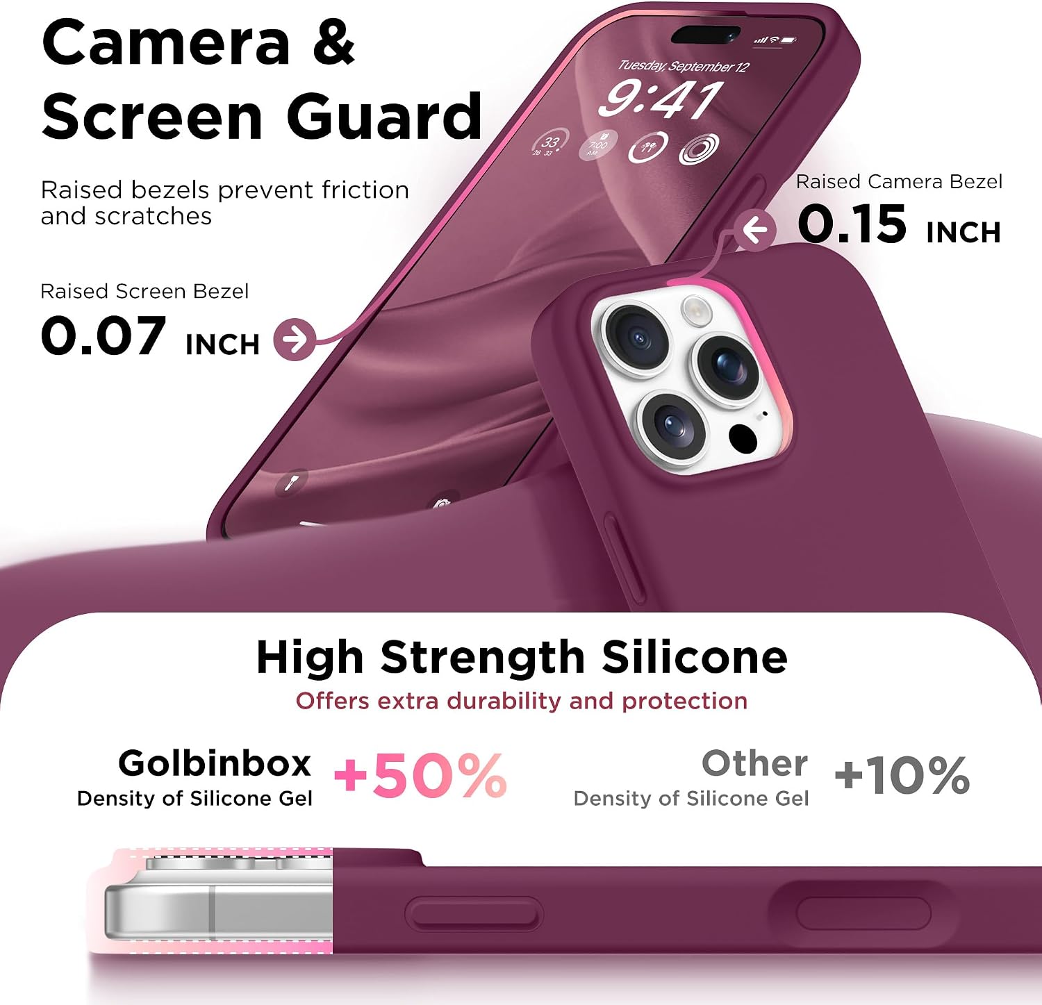  Magnetic for iPhone 16 Pro Max Case, Silicone Cover, Deep Red thumbnail