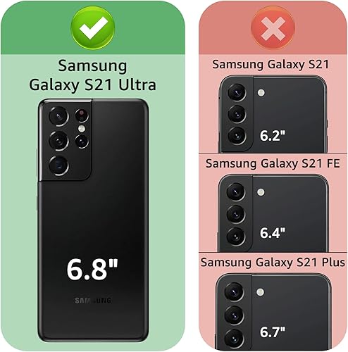 Miniatura 2 de XcaseBar Funda tipo cartera para Samsung Galaxy S21 Ultra con cremallera y tarjetero de crédito con bloqueo RFID, funda de piel sintética con tapa