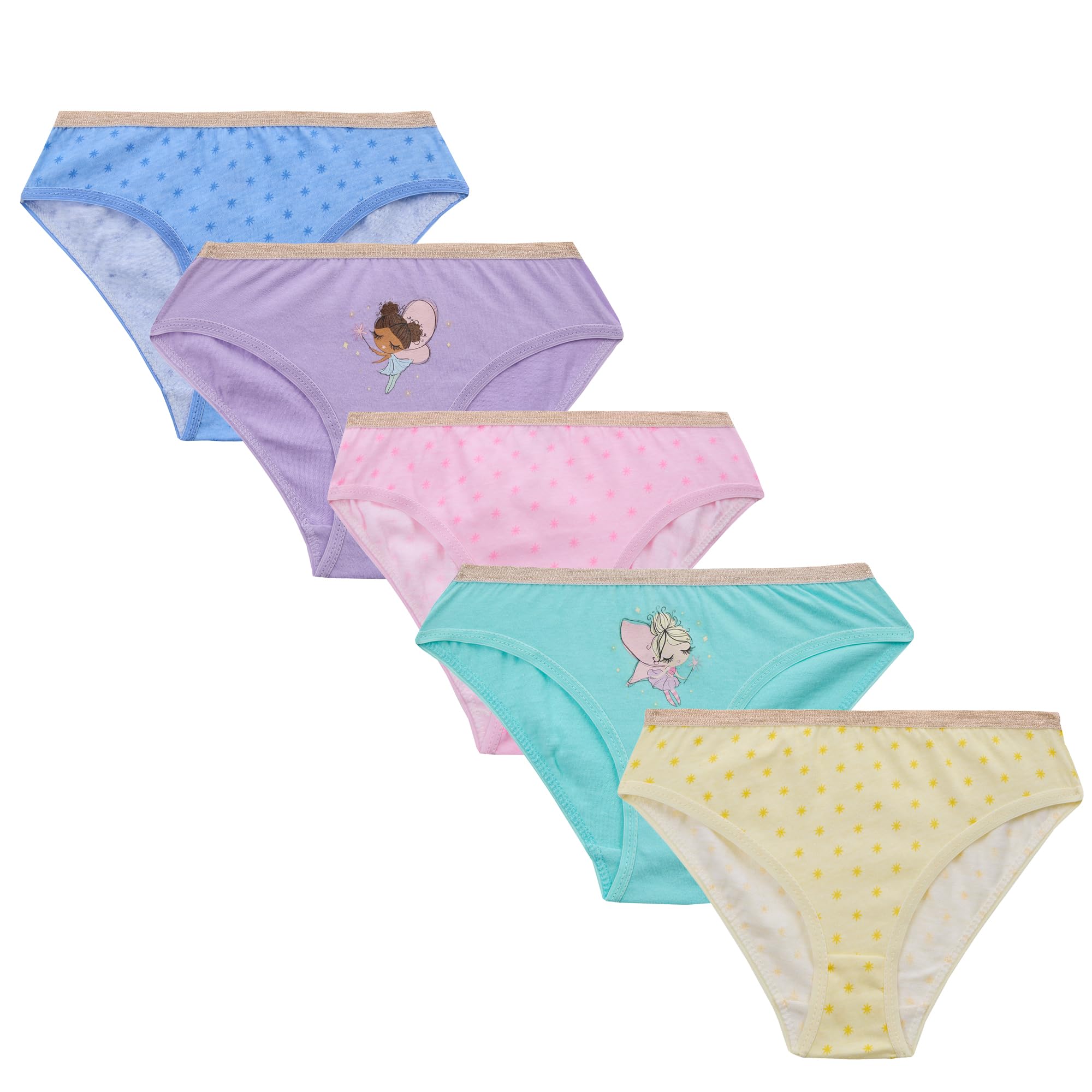 Metzuyan Girls Fairy - 5 Pairs Ws-Ss25 Kids 5 Pairs Briefs Underwear 100% Novelty Multipack Pastel Fairy 5-6 Years