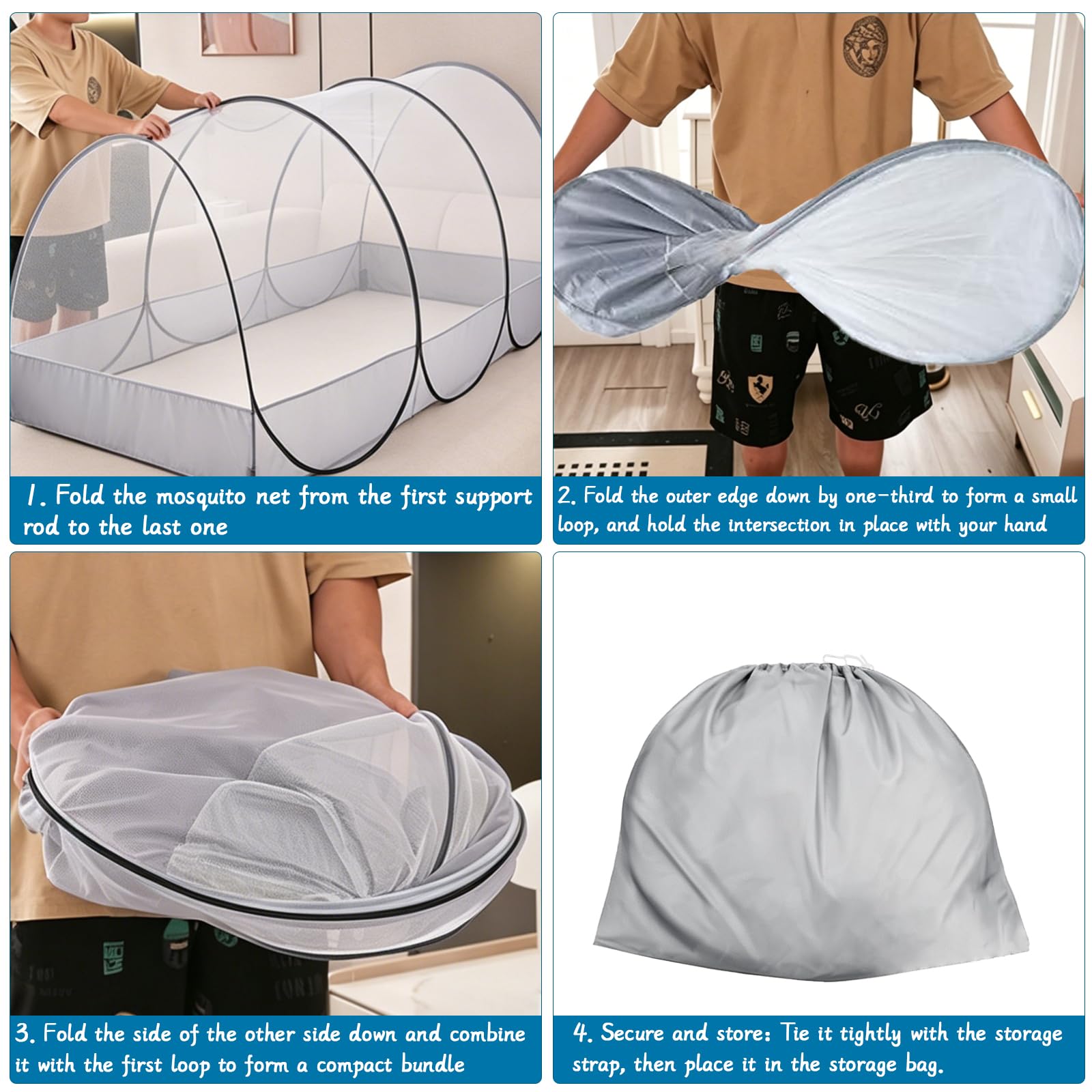IIRC Moskitonetz Bett Reise – 190 x 90 x 90 cm Pop Up Moskitonetz für Bett, Camping & Zuhause, Faltbares Bettzelt mit Reißverschluss