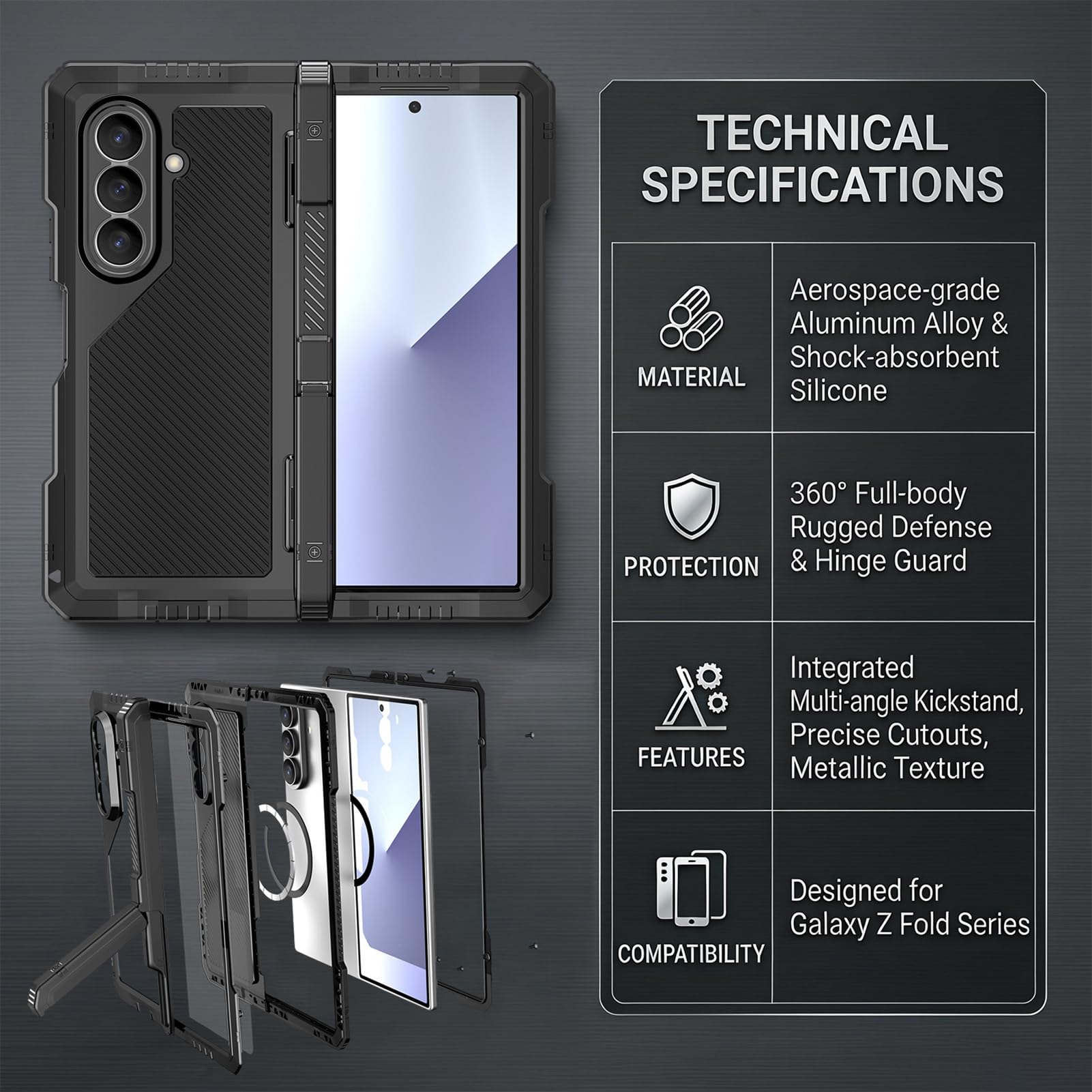 Custodia Magnetica For Samsung Galaxy Z Fold 8 Ultra, Copertura Resistente Di Grado Militare, Supporto Regolabile, Antiscivolo, Antiurto, Protezione For Lo Schermo, Cerniera Avvolgente(Red)