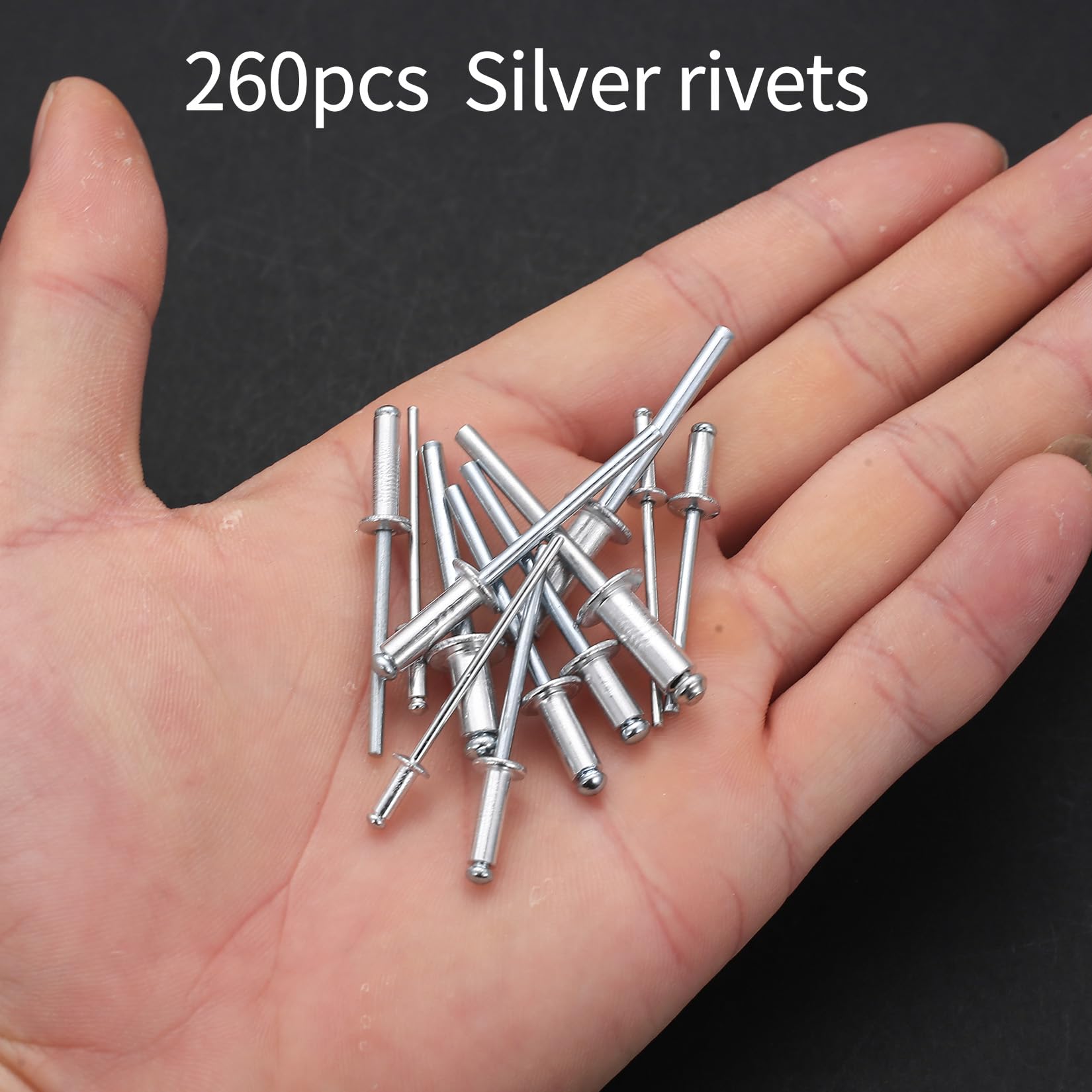 Zestaw 260 nitów zrywalnych, aluminiowych nitów zrywalnych, do metalu, mebli, samochodów, statków, konstrukcji morskich (srebrny, M2,4 M3,2 M4 M5)