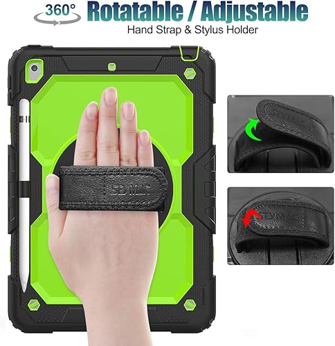 Miniatura 2 de SEYMAC stock Funda para iPad de 9, 8, 7 generación de 10.2 pulgadas, a prueba de golpes, con protector de pantalla, portalápices correa de mano
