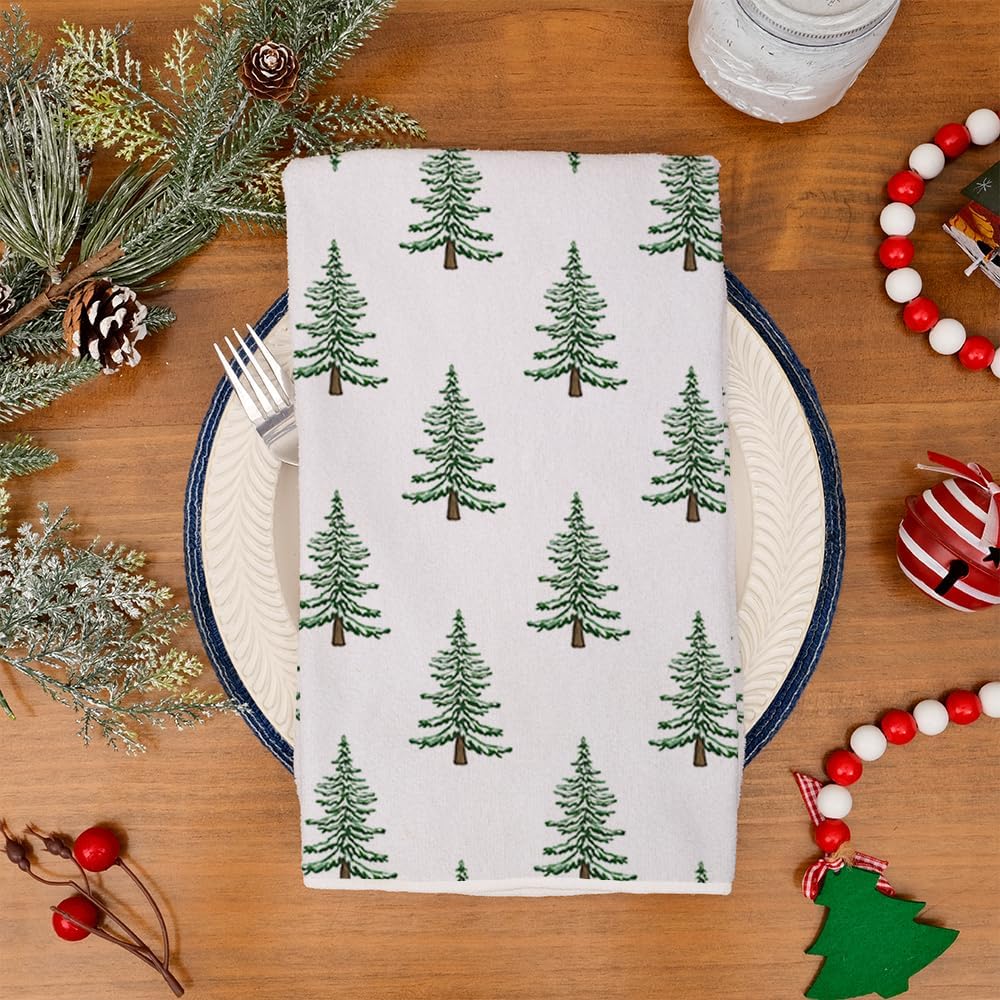 Merry Christmas Kitchen Towels Set of 2,Green Xmas Tree Snow Dish Hand Towels Holiday Home Indoor Bathroom Party Seasonal Noel Decorations DD051 - Image 4