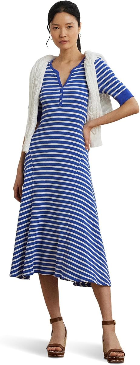 Vestido henley de algodón con punto gofre a rayas de Lauren Ralph Lauren