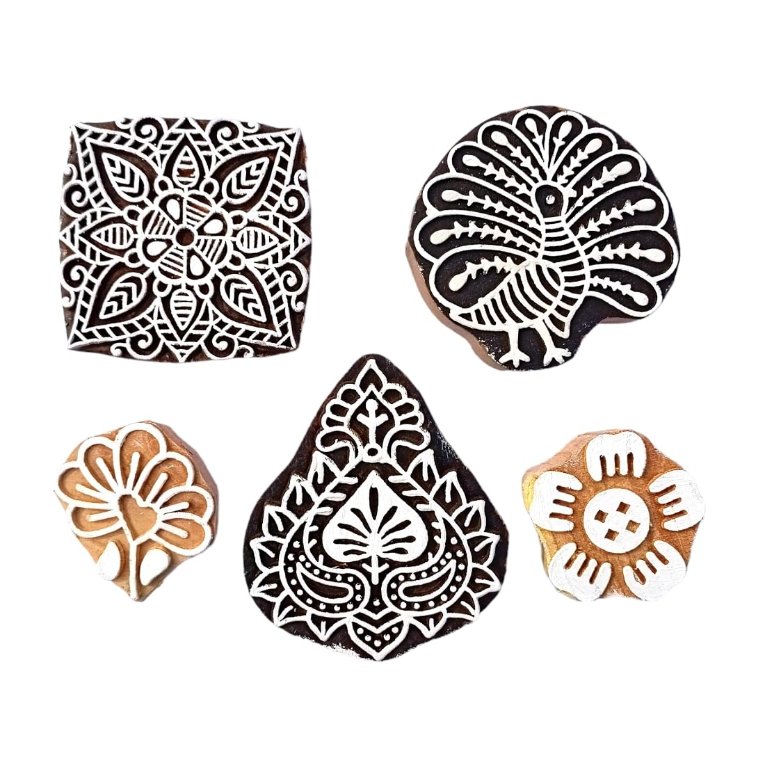 Kraftwala Wooden Printing Blocks | Pack of 5 | Mehndi | Fabric Printing | School Project | Scrapbooking | Clay Impression (KW_WBS53_5P) (B0CTQ8V9DK) Amazon Price History, Amazon Price Tracker