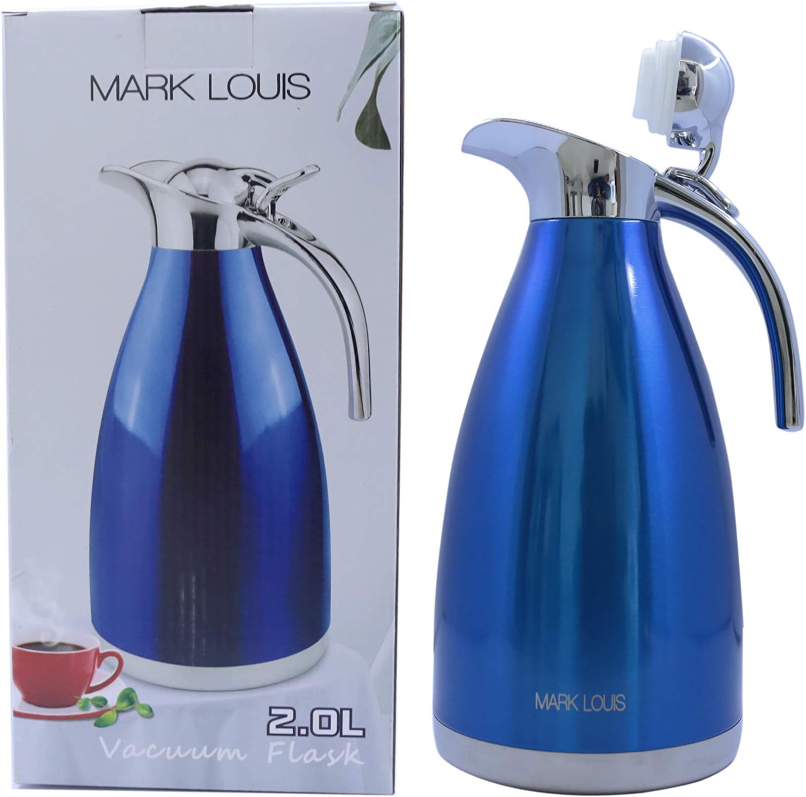 Mark Louis 2 Litre (2000 ml) Thermos Steel Carafe Flask, 8-12 hr hot and Cold Water Bottle (Blue)