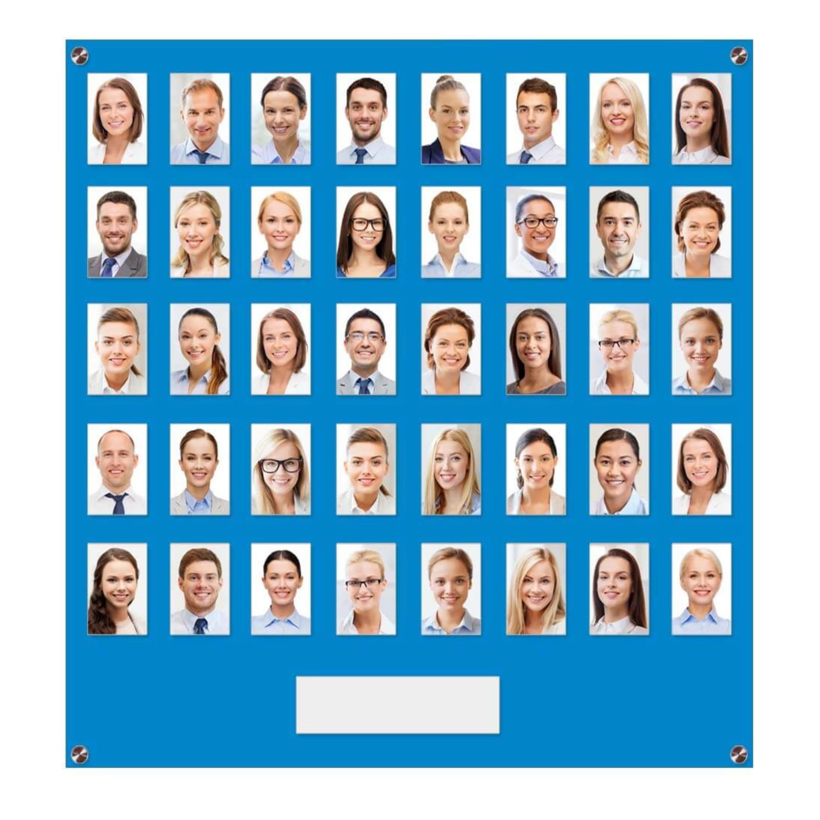 Get Acrylic Photo Frames - Light Blue 40 Pocket Image Staff, Student, Employee Display Board With Pocket Header. 605mm Height x 616mm Width (60.5cm x 61.6cm)