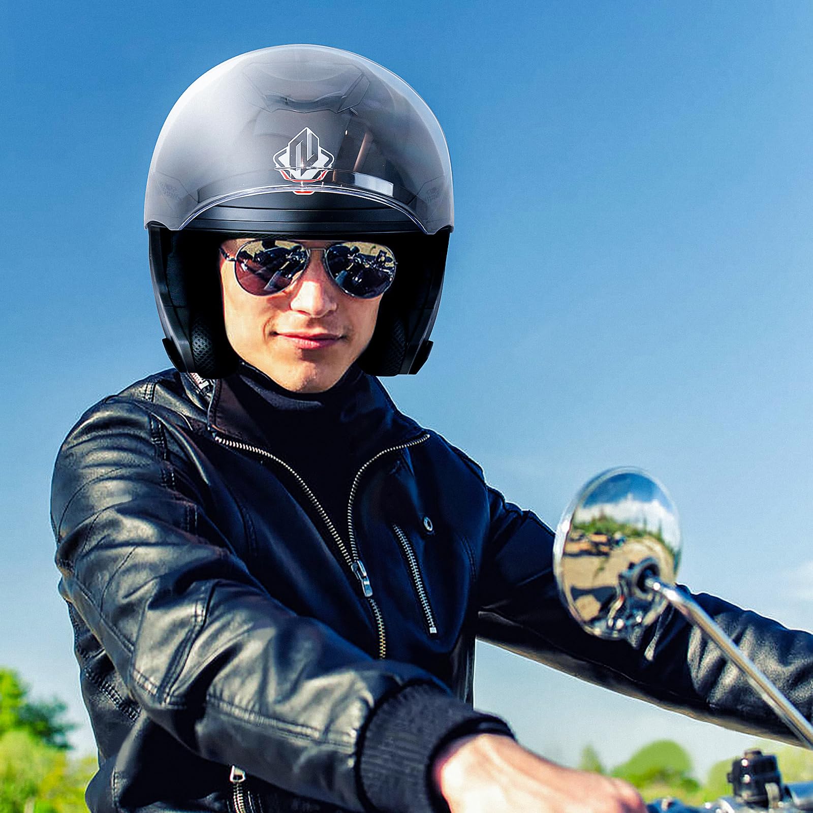Casque Jet, Casque Moto avec Double Visière Homologué ECE 22 - 06 pour Femme Homme, Casque Scooter à Motifs Multiples