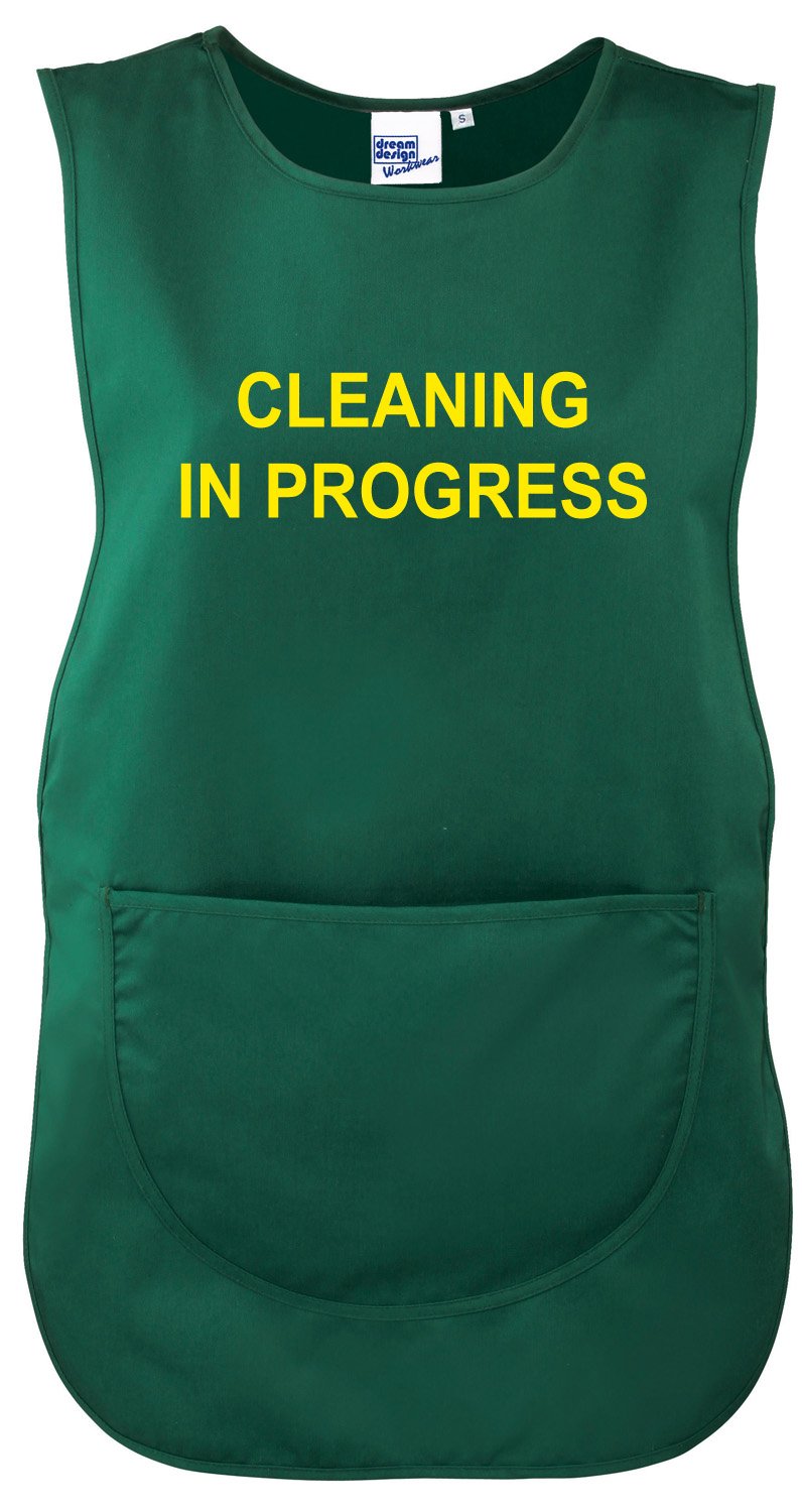 Workwear World WW173 'Cleaning in Progress' Front/Back Printed Text Cleaning Housekeeping Tabard in Green (Large)