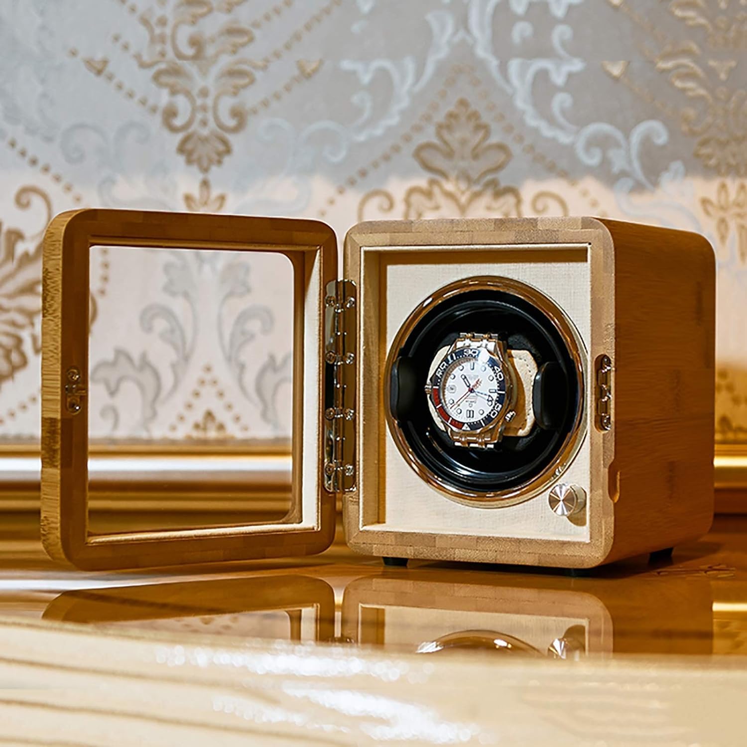 FENOKD Watch Winder Single Automatic Mechanical Watch Shaker Wooden Quiet Motor Rotating Watch Device Dual-Power Watch Winding