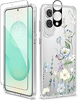 Vista 48 de GVIEWIN Funda protectora para Samsung Galaxy S25, transparente floral, delgada, a prueba de golpes, para mujer, no se pone amarilla, con protector