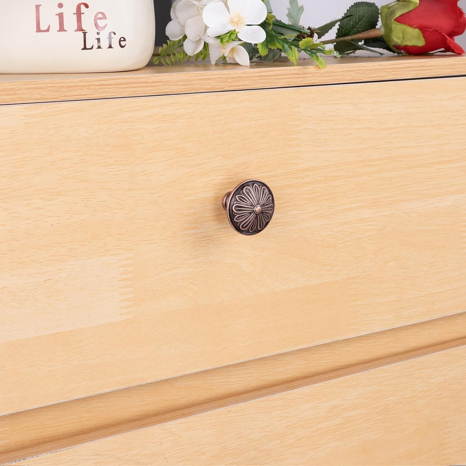 Antique Copper Kitchen Cabinet Knobs Vintage - 16 Pack Solid Zinc Alloy Single Knobs - 1.4” Round Vintage Copper Knobs for Cabinets and Dresser Drawers, Rustic Farmhouse Bathroom Cabinet Knobs