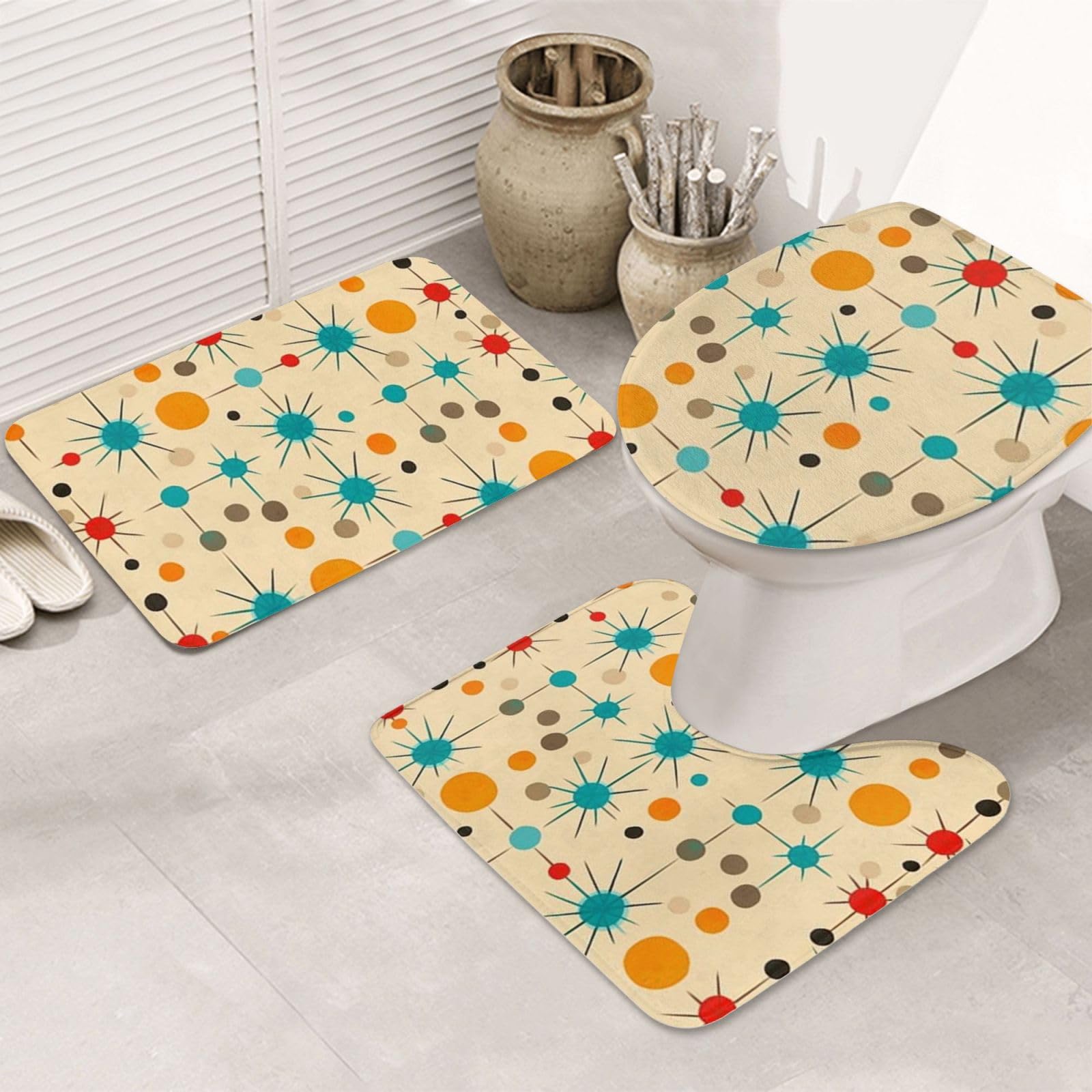 Alfombras de baño lavables a máquina set de 3 tapetes microfibra antideslizante retro
