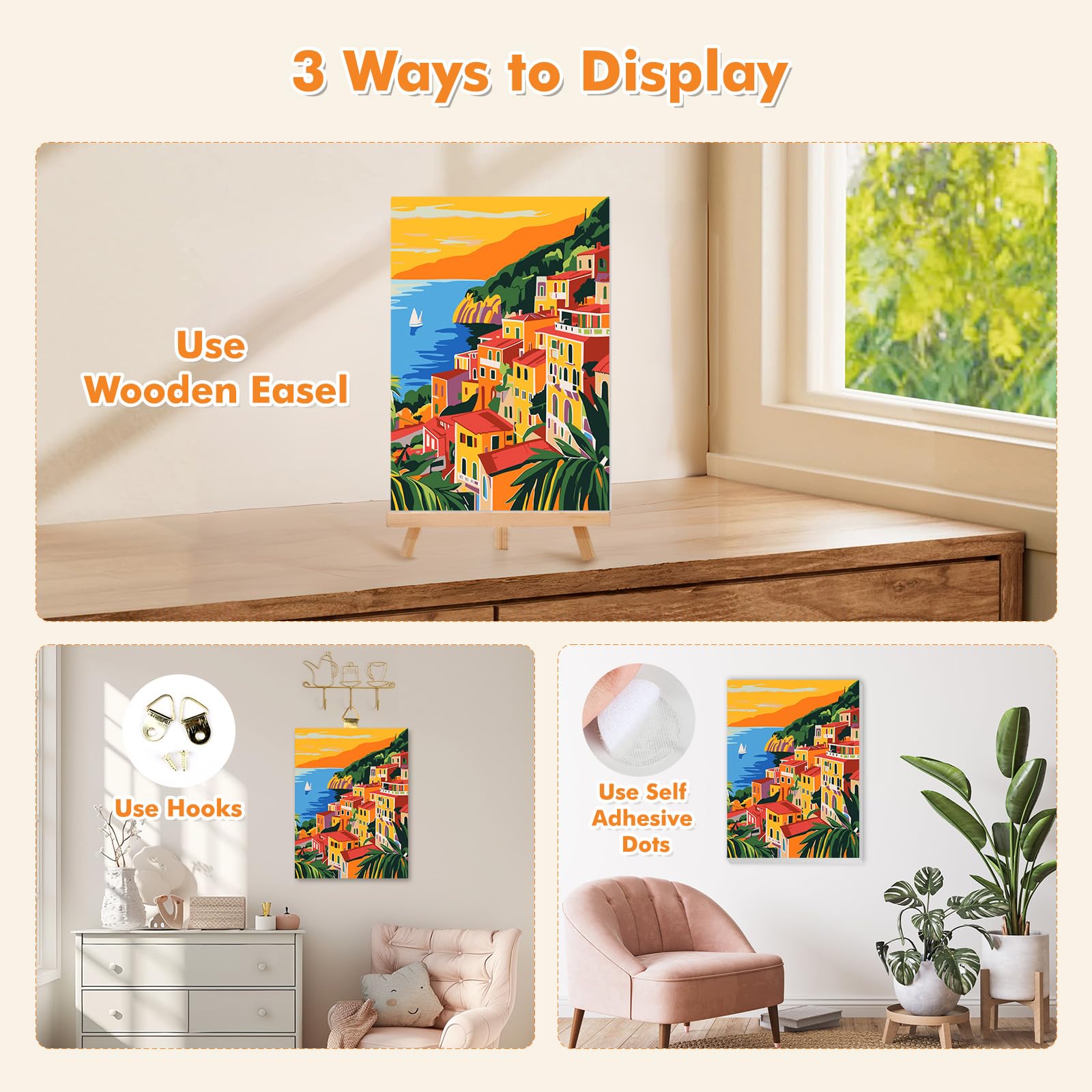 Lxmsja Framed Paint by Numbers for Adults Beginner with Wooden Easel, Landscape Painting by Numbers for Adults on Canvas, DIY Acrylic Painting Kit Art and Crafts for Home Wall Decor, 8x12inch - Image 3