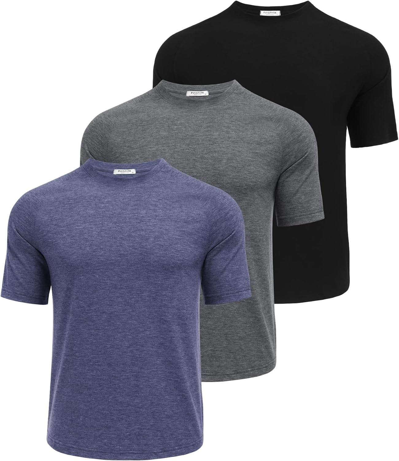 PINSPARK Men's 3 Pack Workout Shirts - Quick Dry Gym Athletic Shirts Moisture Wicking Short Sleeve T Shirts