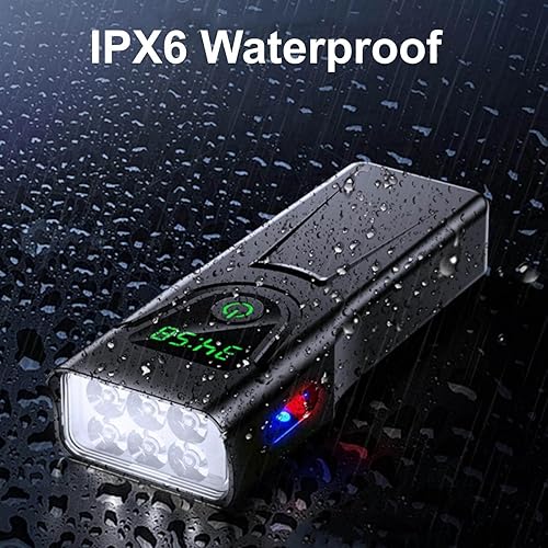 Vista 5 de Luz de bicicleta recargable USB-C, súper brillante 6 LED, IPX6 impermeable, 5 modos, luz frontal para conducción nocturna, ciclismo de carretera