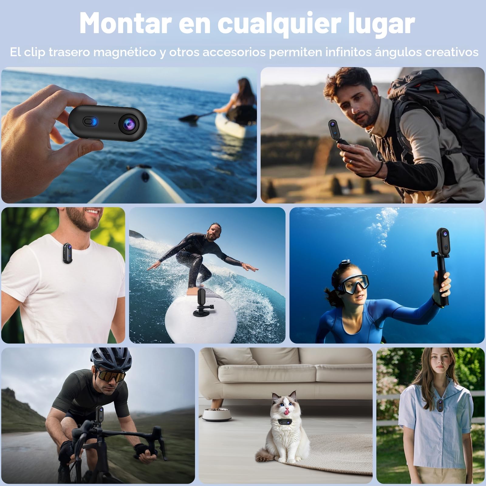 OBEST Mini Cámara Deportiva 4K Impermeable Magnética, Bodycam Vlog WiFi | Gran angular 120°, Control APP, Cámara acción POV para Casco Moto Esquí Surf Buceo Natación Viajes Deportes, Negro