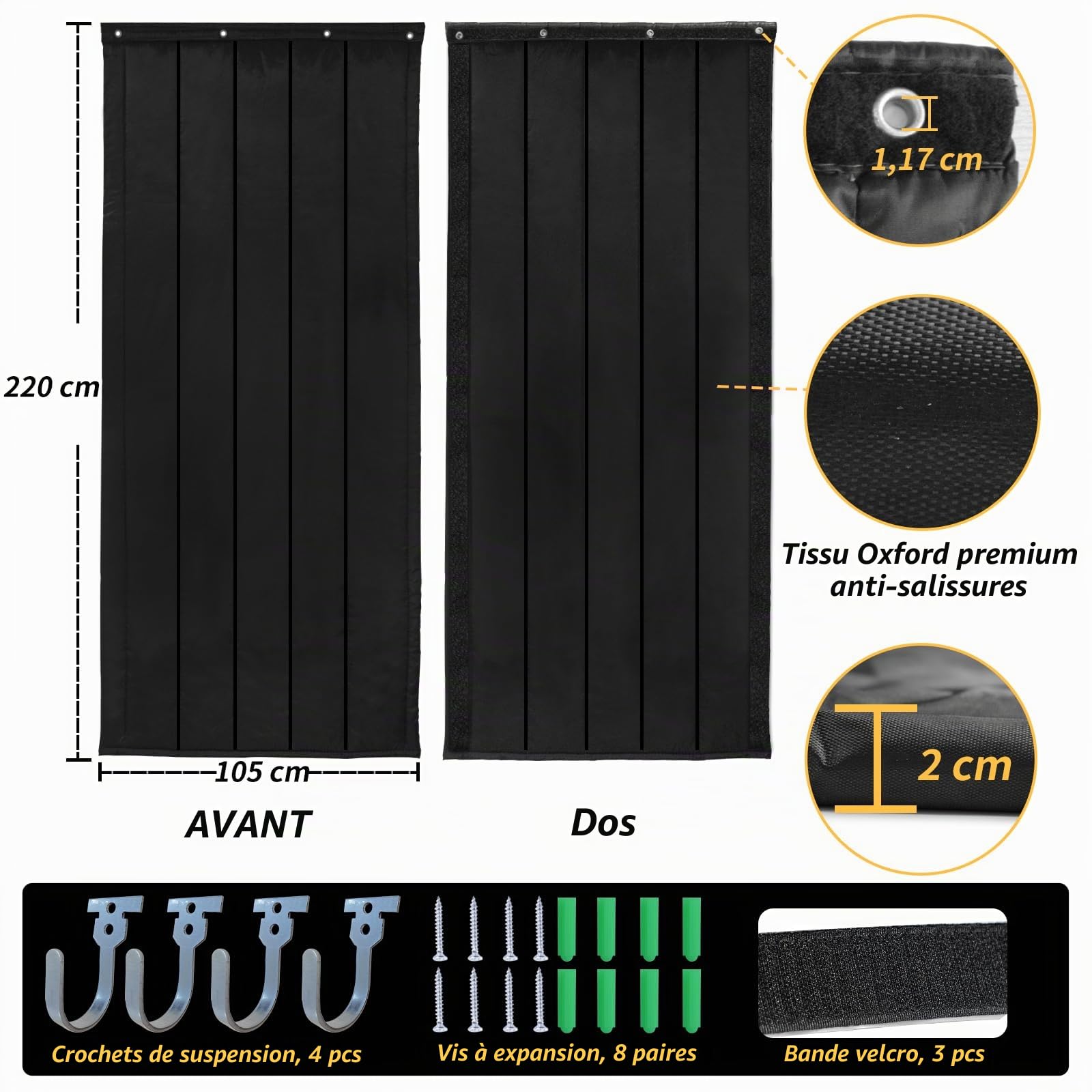BXI Couverture de protection acoustique épaisse pour portes 95 x 220 x 2 cm, barrière sonore lourde pour fenêtres, rideau d’isolation acoustique - séparateur pour la maison, protection antibruit