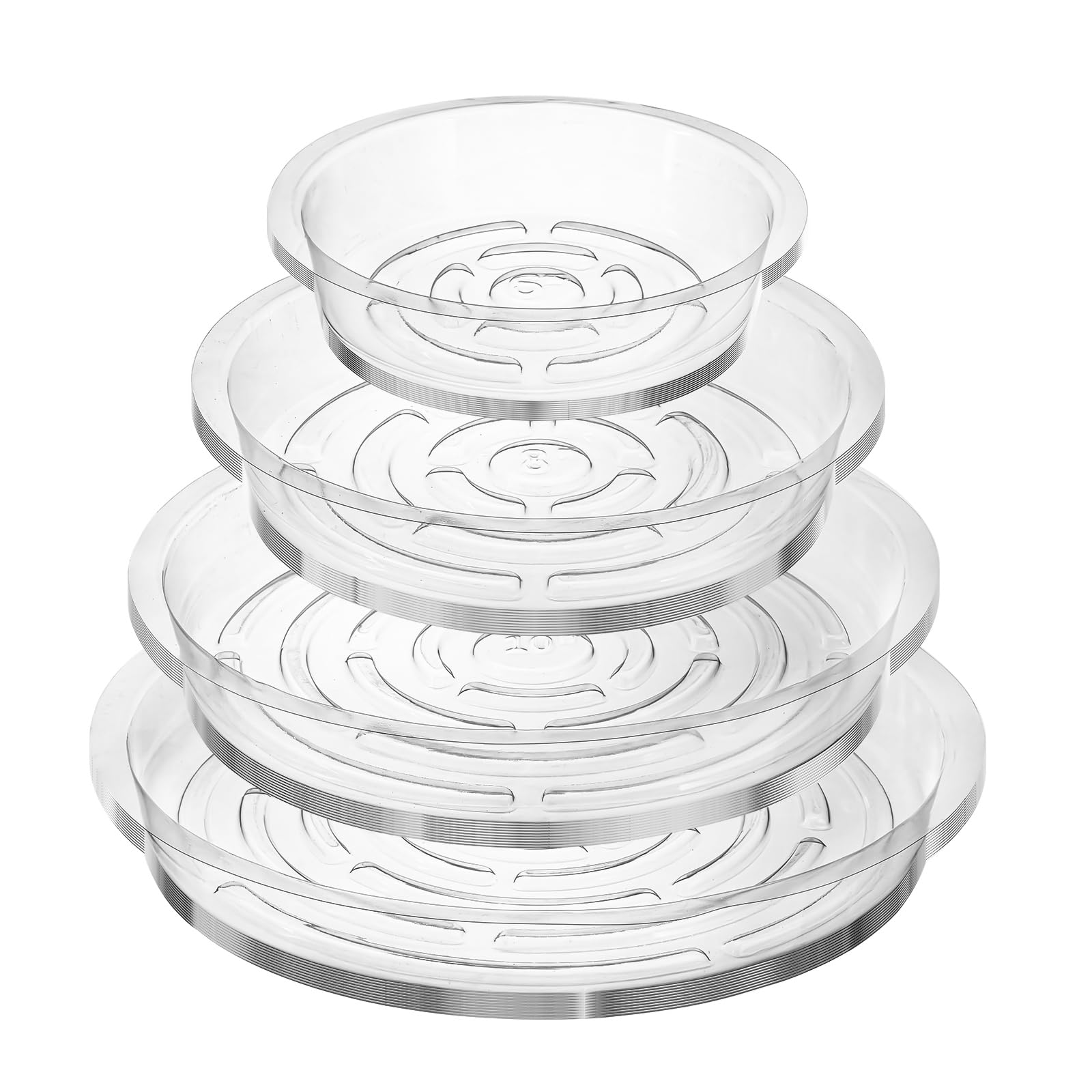 Kingrol 40 Pack Clear Plastic Plant Saucers, Flower Pot Drip Trays, Plant Trays for Indoors, Outdoors - Collects Flower Pot Drainage and Excess Water - 6, 8, 10, 12 Inch