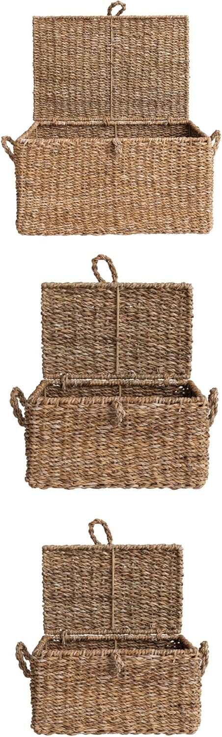 Creative Co-Op Woven Seagrass Storage Trunks, Set of 3 Sizes, Natural