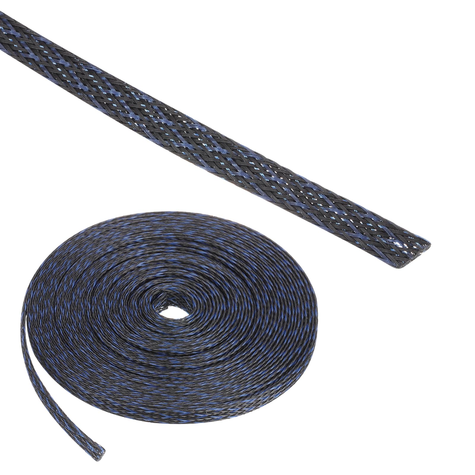 Rebower 25ft PET Expandable Wire Loom 1/4 Inch, PET Braided Wire Sleeving Cable Management Sleeve Tubing [for Audio Video Home Office Cord Protector]-Black Blue