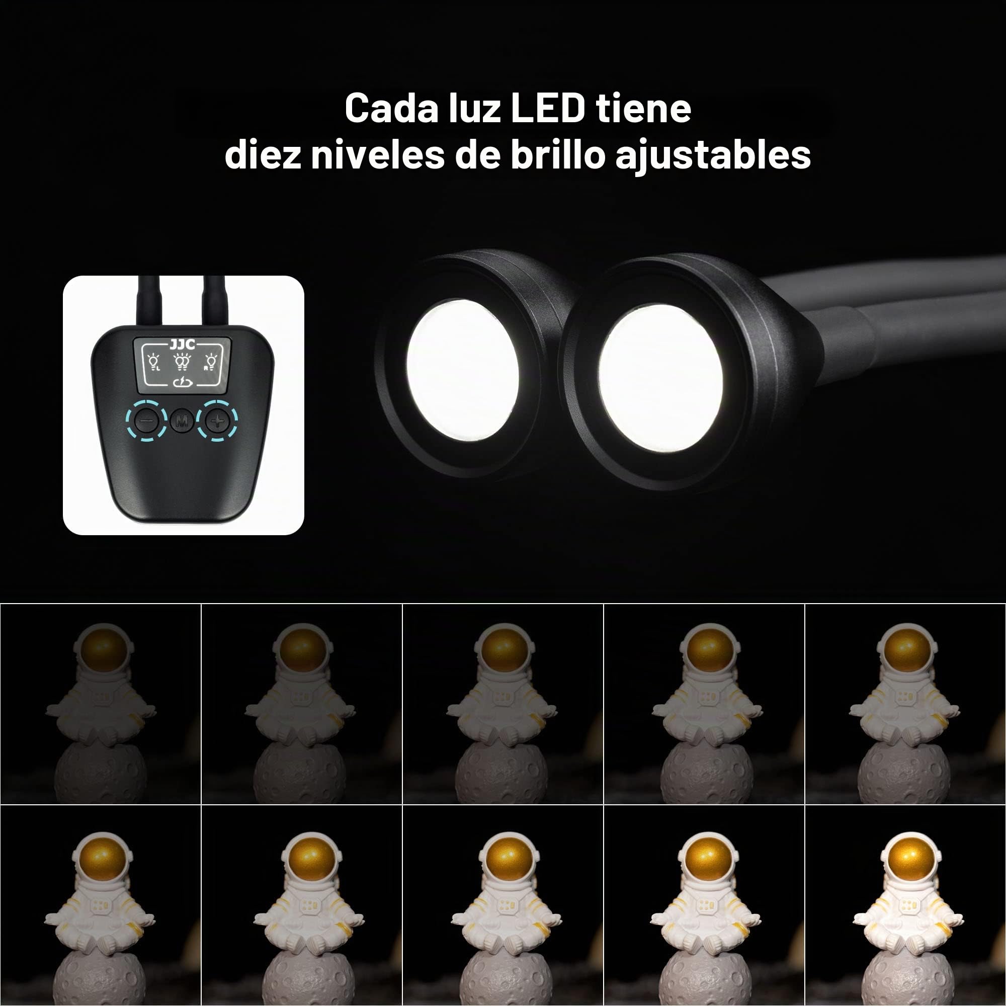 JJC Macro Brazo de Luz, Luz LED para Cámara con Batería Recargable Incorporada, 5600K 24000Lux 10 Niveles de Brillo Ajustable Lámpara de Iluminación para Fotografía de Primer Plano