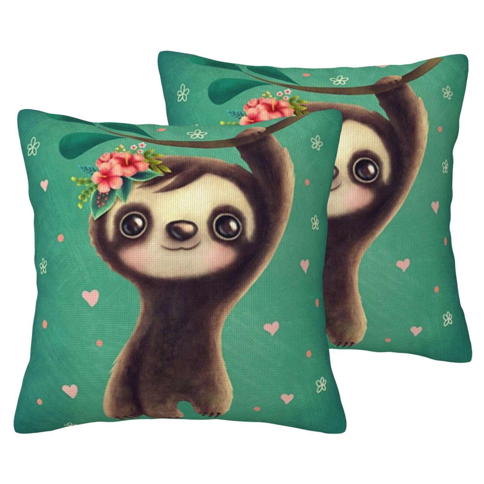 Housse de coussin imprimé paresseux imitation lin lot de 2 taie decorative canape lit