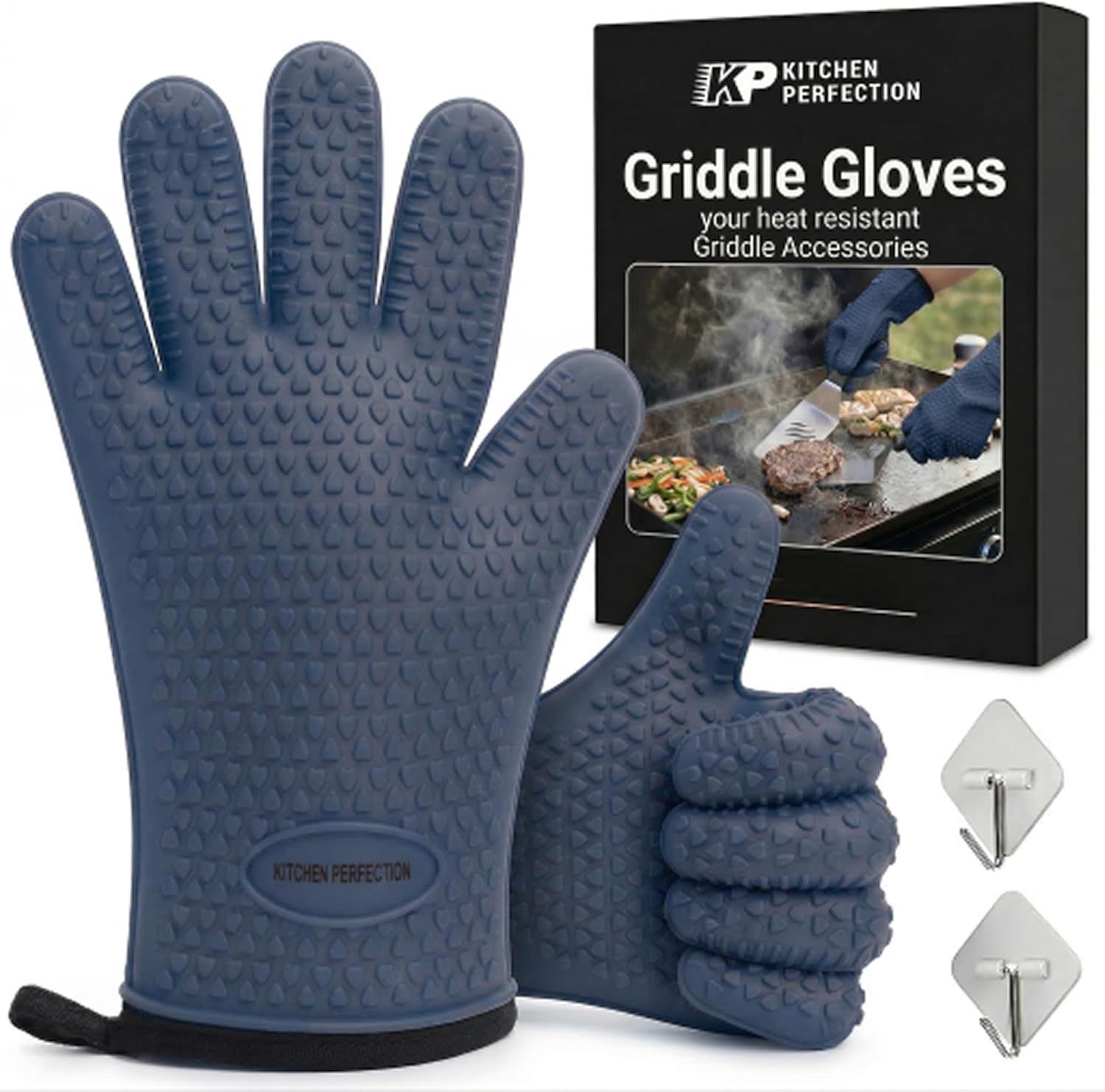 KITCHEN PERFECTION S Silicone Oven & Griddle Gloves -Extreme Heat Resistant BBQ & Grilling Gloves -Handle Hot Food Right on Your Griddle |Waterproof Oven Mitts Grill Gloves |Superior Set+3 Bonuses