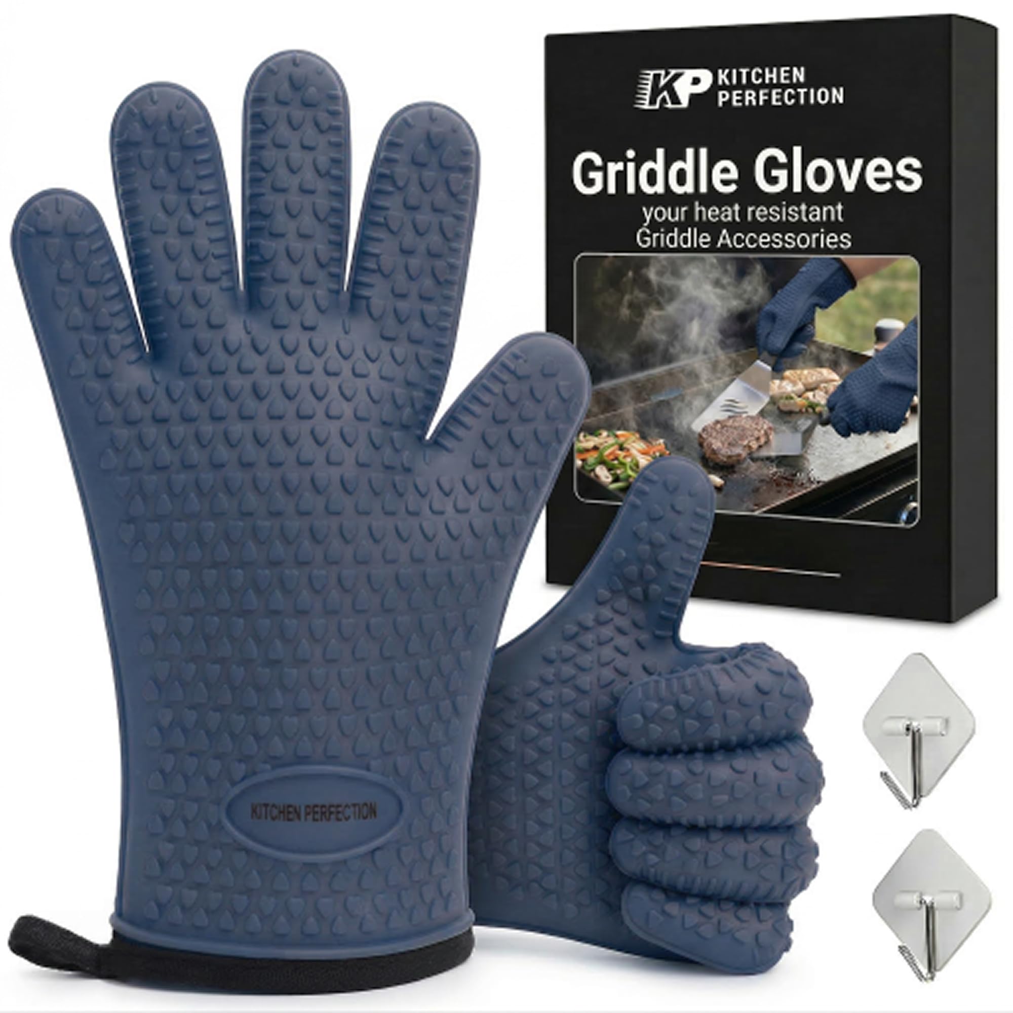 KITCHEN PERFECTION Silicone Griddle Grill Gloves Heat Resistant Oven Mitts