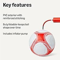 Vista 2 de Yaxa Basics Durable PVC Soccer Ball with Pump for Training and Practice, Indoor Outdoor Use, White and Red