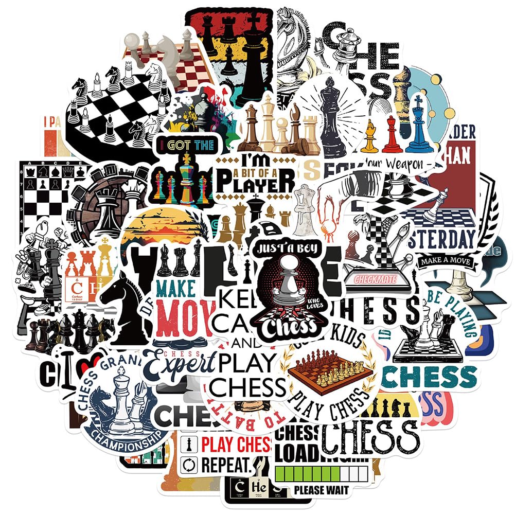 Chess Stickers |50Pcs Chess Waterproof Vinyl Decals for Water Bottles Bicycle Laptop Refrigerator Luggage Computer Mobile Phone Skateboard Bike Decor