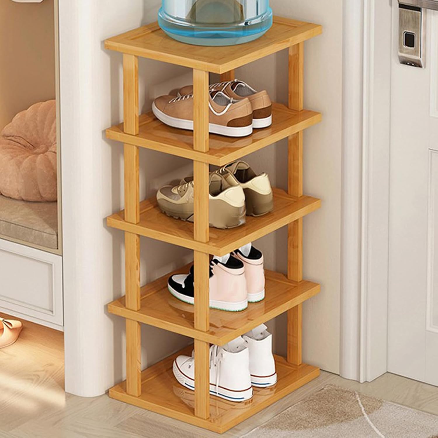 5 Tiers Bamboo Vertical Shoe Rack, Adjustable prefabricated Storage ...