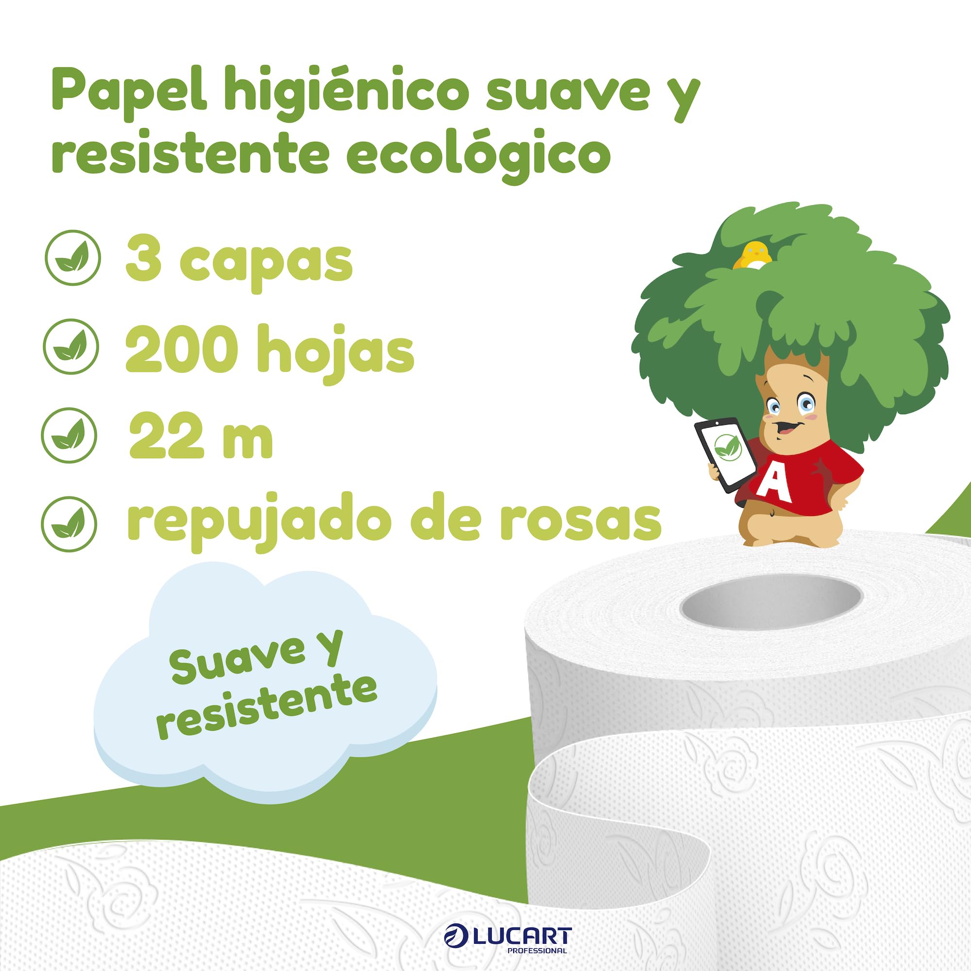 Lucart Professional, Papel Higiénico Ecológico 36 Rollos, Reciclado Certificado FSC, 3 Láminas, 100% Reciclado, Embalaje de Papel, Suave y Consistente, Blanco, 6 Paquetes de 6 Rollos