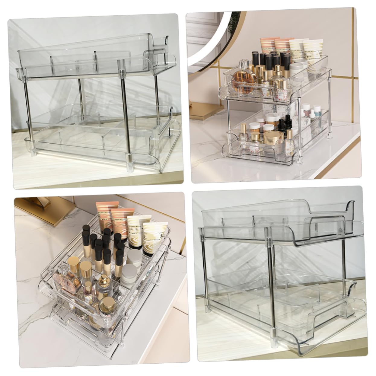 SWOOMEY Pull Organizer Double Layer Storage Box for Cosmetics and Kitchen and Pet Material Space-Saving Vanity Organizer for Bathroom Pantry and Cabinet Design